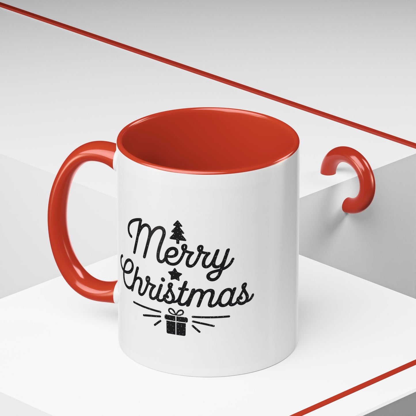 Christmas Mug - Merry Christmas Black Text Tree Star Present