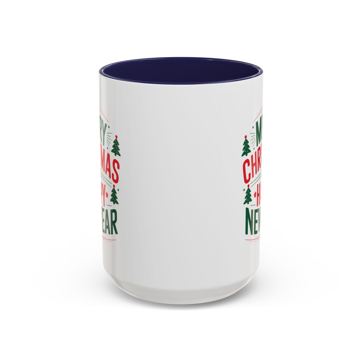 Christmas Mug - Merry Christmas and a Happy New Year Green & Red Text Trees Stars