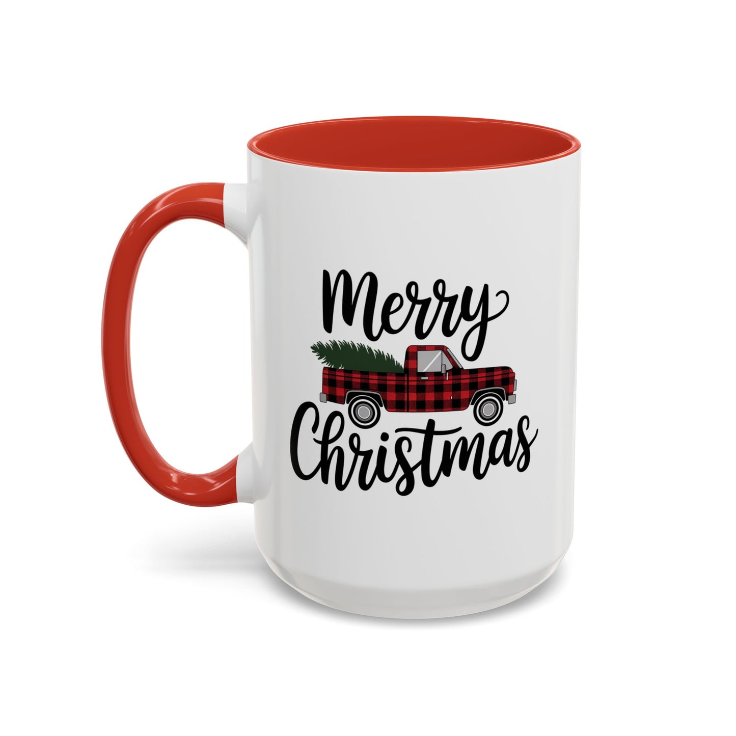 Christmas Mug - Merry Christmas Black Text Tartan Truck