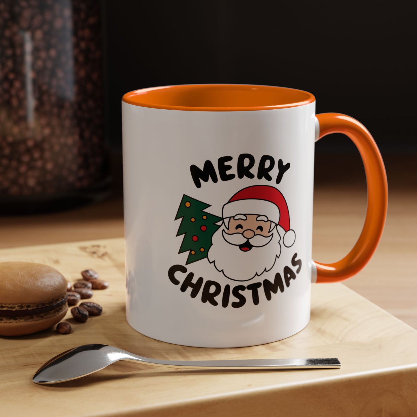 Christmas Mug - Merry Christmas Black Text Santa Tree