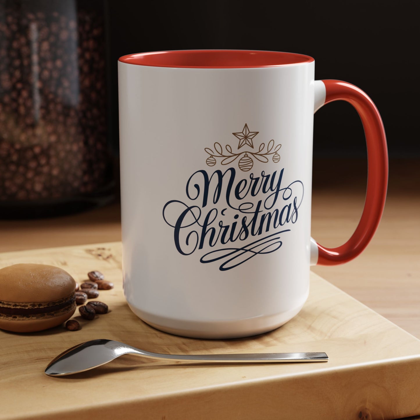 Christmas Mug - Merry Christmas Blue Text Gold Ornaments