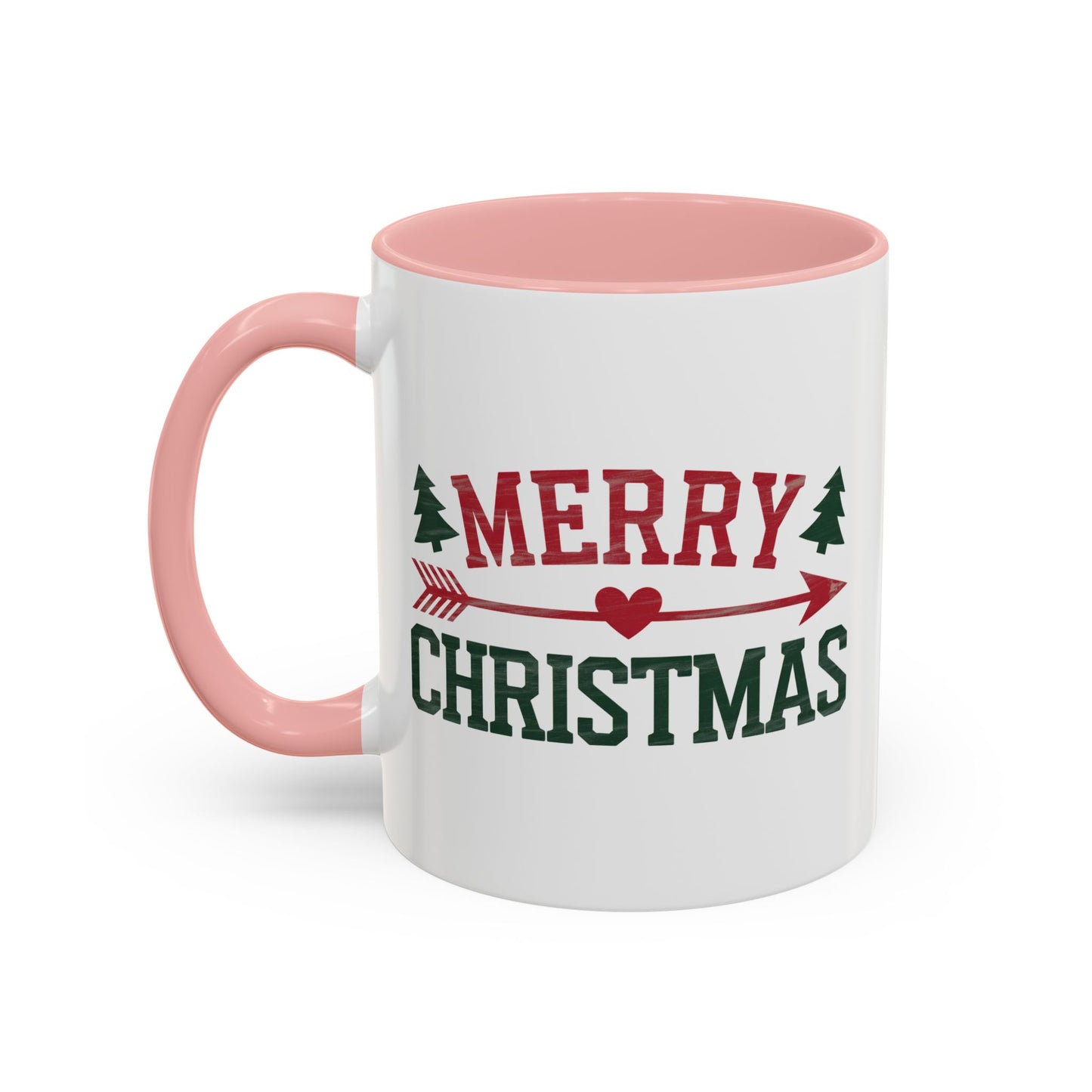 Christmas Mug - Merry Christmas Red & Green Text Heart Arrow Trees