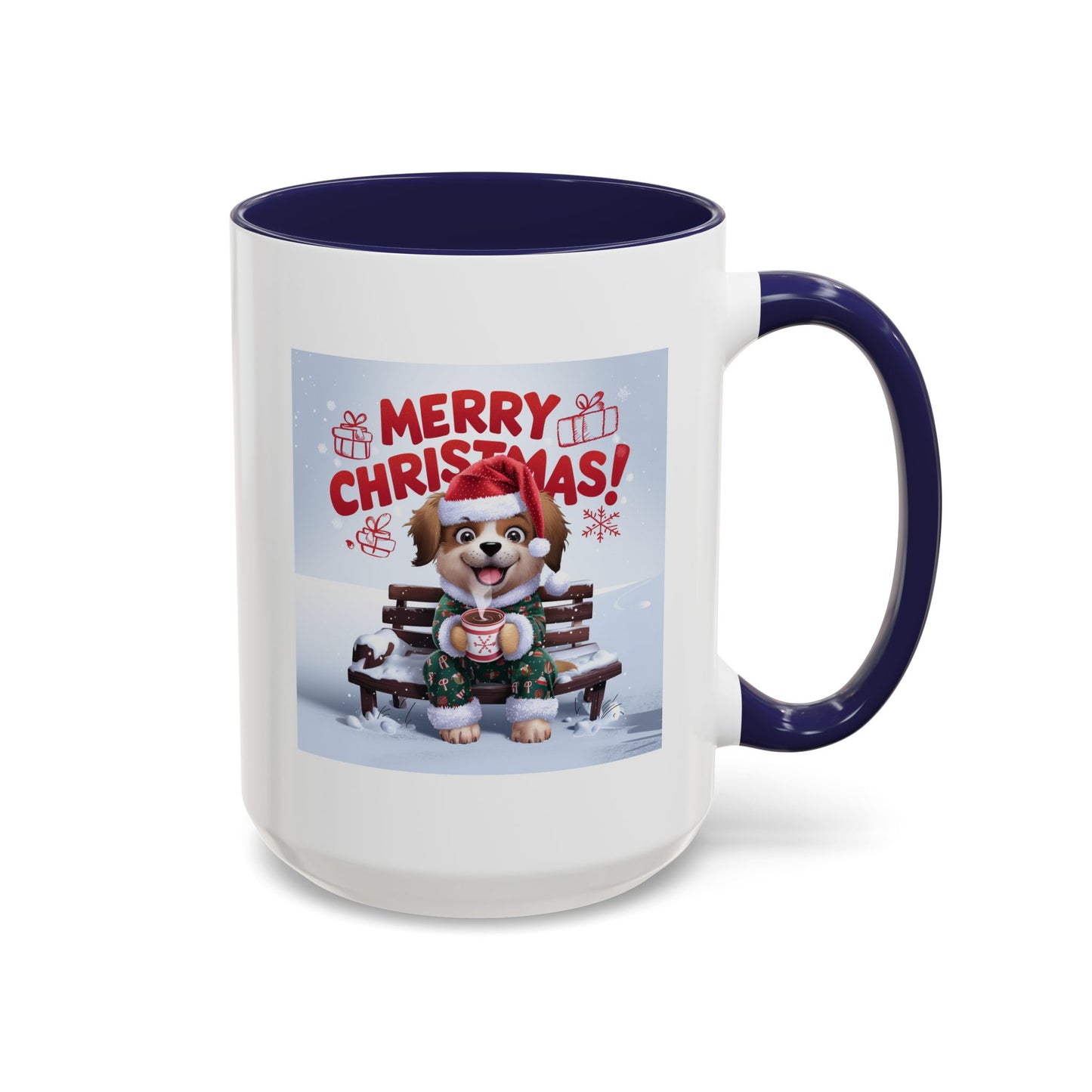 Christmas Mug - Merry Christmas Red Text Puppy Green Top 2