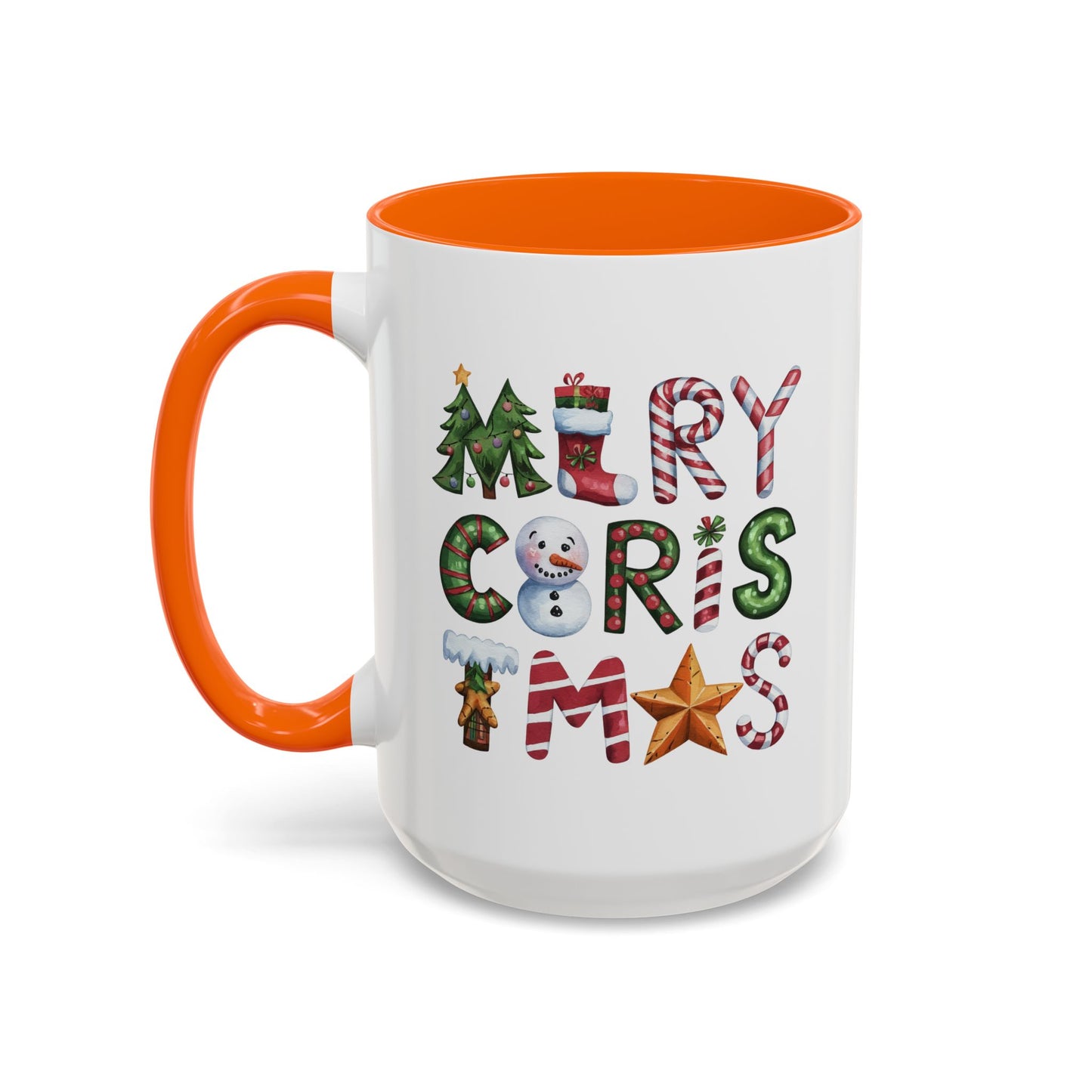 Christmas Mug - Merry Christmas Green Red & Gold Patterned Text