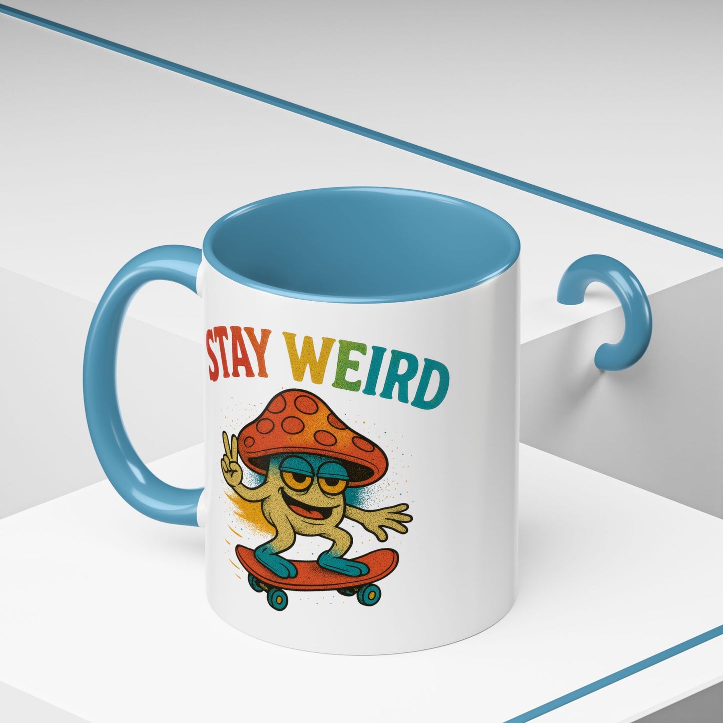 Humor Mug - Stay Weird Mushroom Skateboard