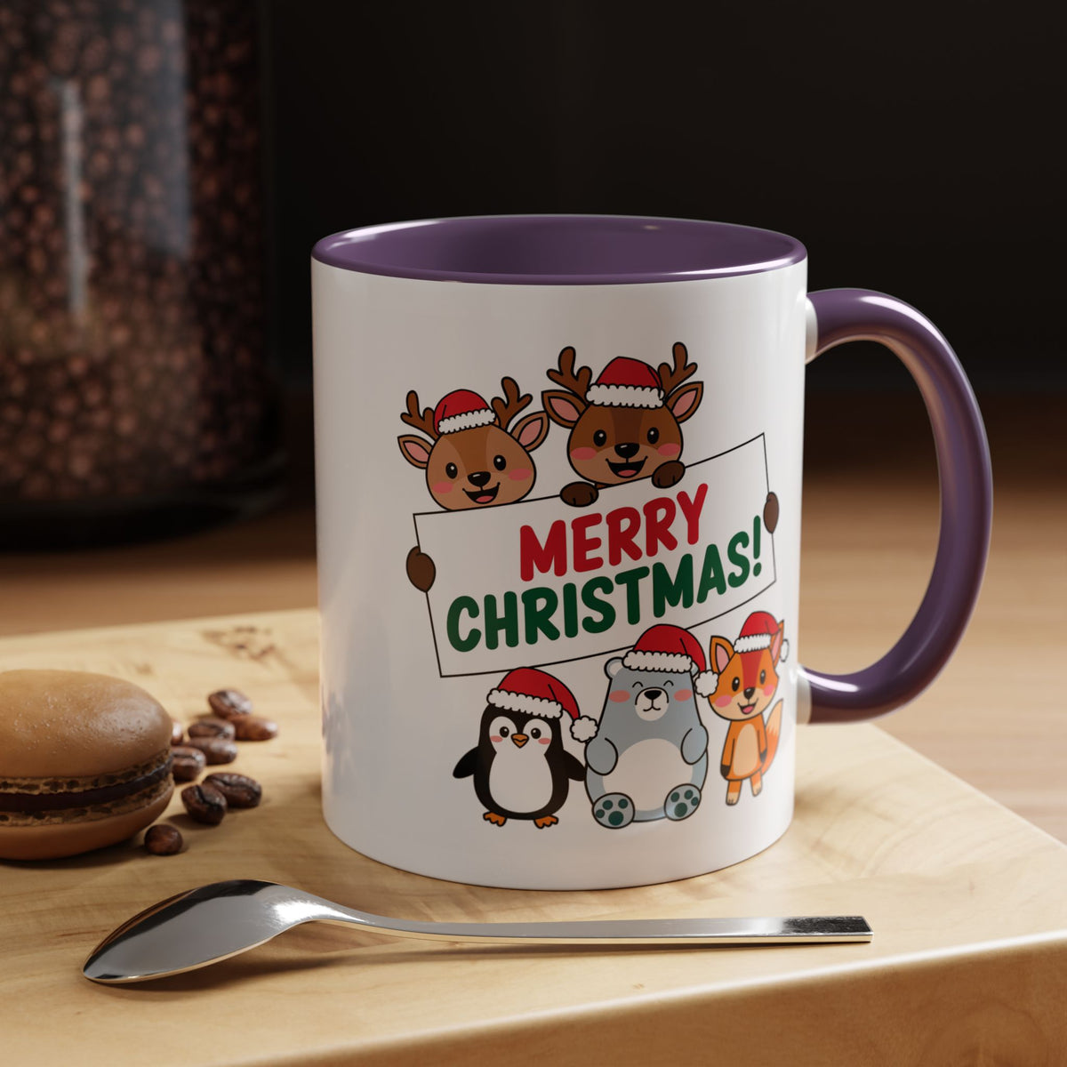 Christmas - Merry Christmas Red & Green Text Reindeer Penguin Bear Fox