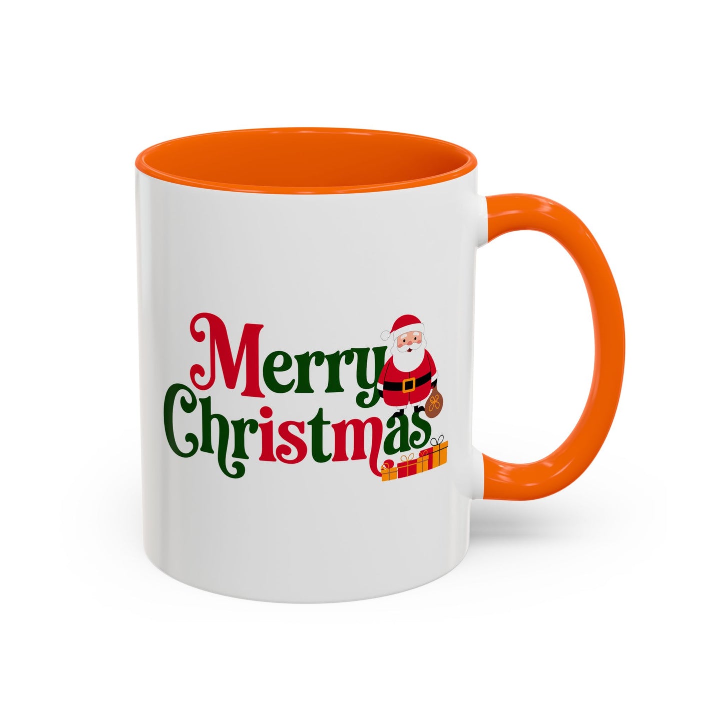 Christmas Mug - Merry Christmas Green & Red Text Santa Presents