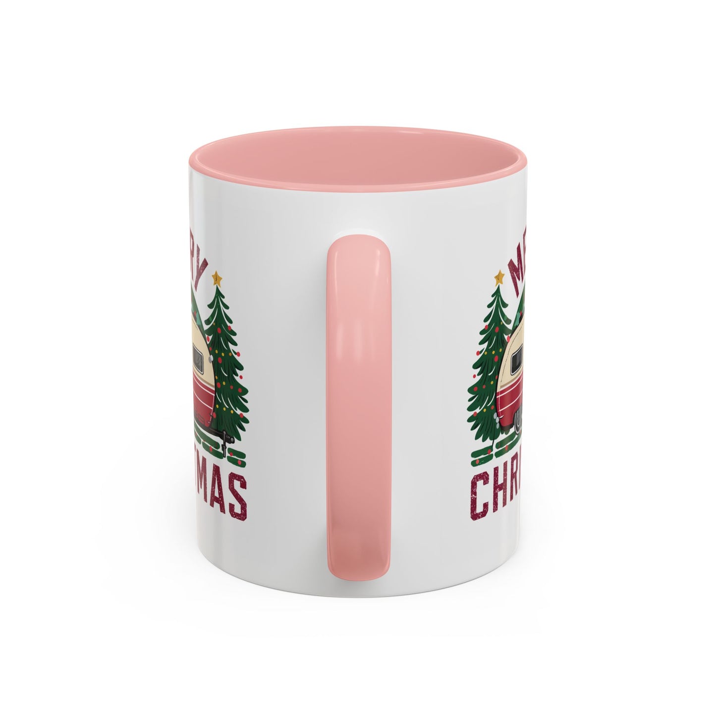 Christmas Mug - Merry Christmas Maroon Text Camper Trees