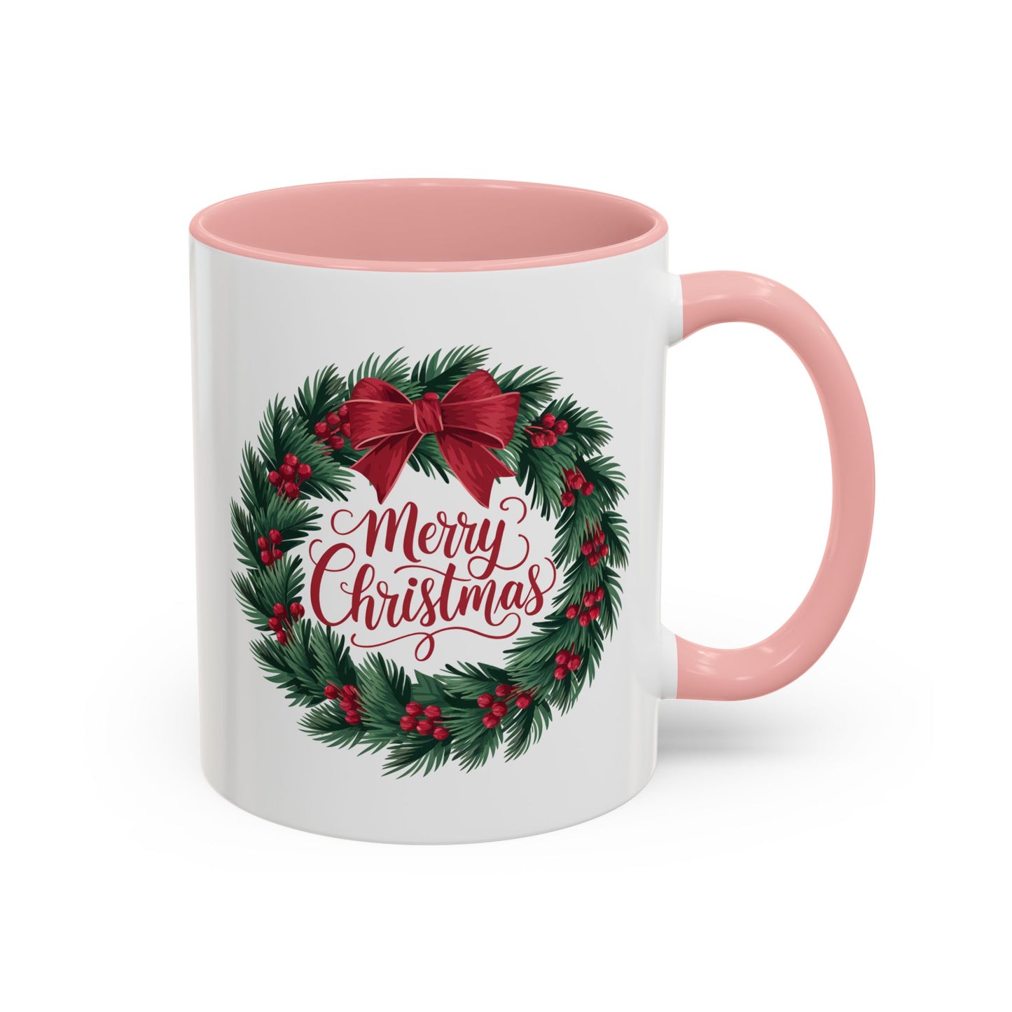 Christmas Mug - Merry Christmas Red Text Bow Wreath