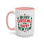 Christmas Mug - Merry Christmas and a Happy New Year Green & Red Text Trees Stars