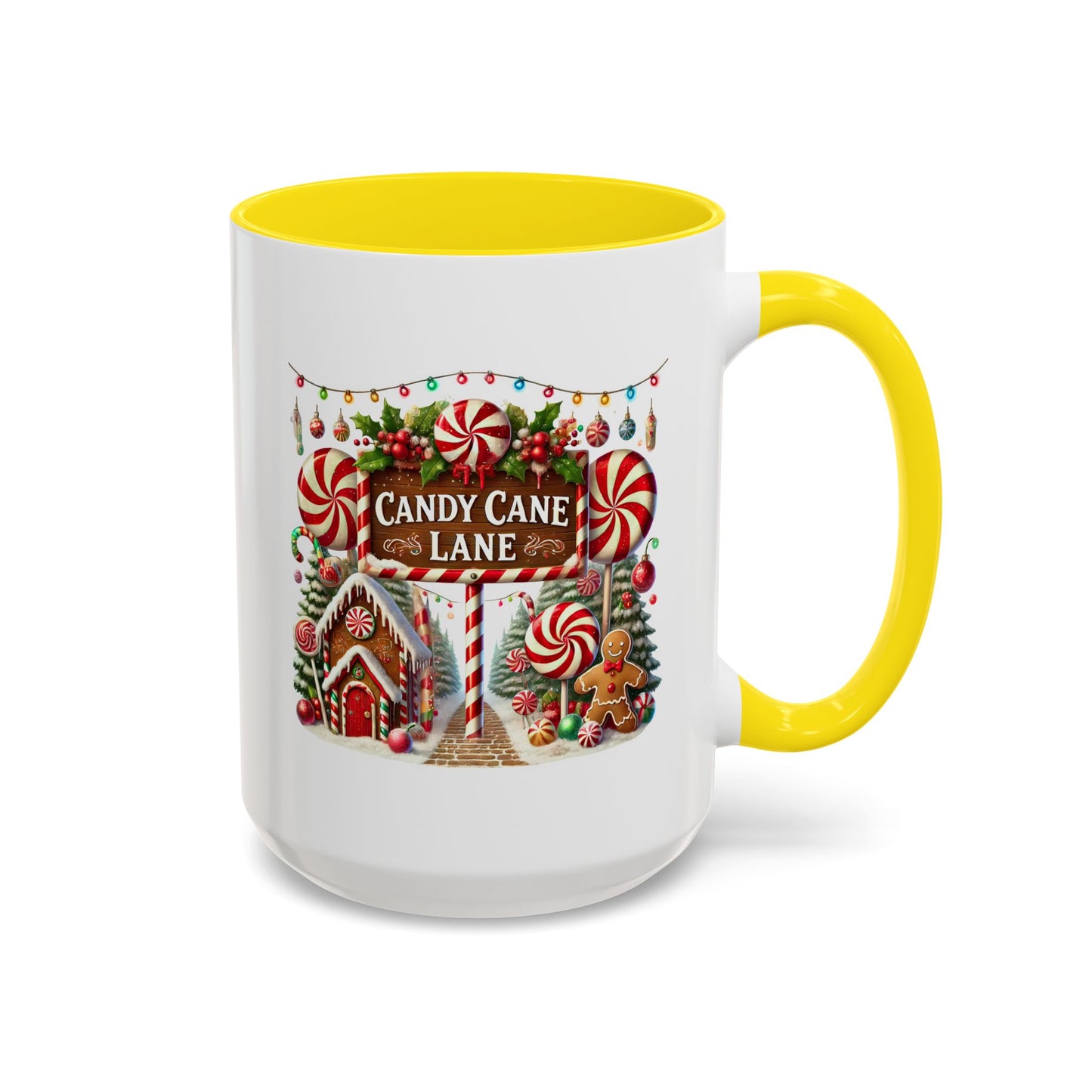 Christmas Mug - Candy Cane Lane White Text Ornaments Candy