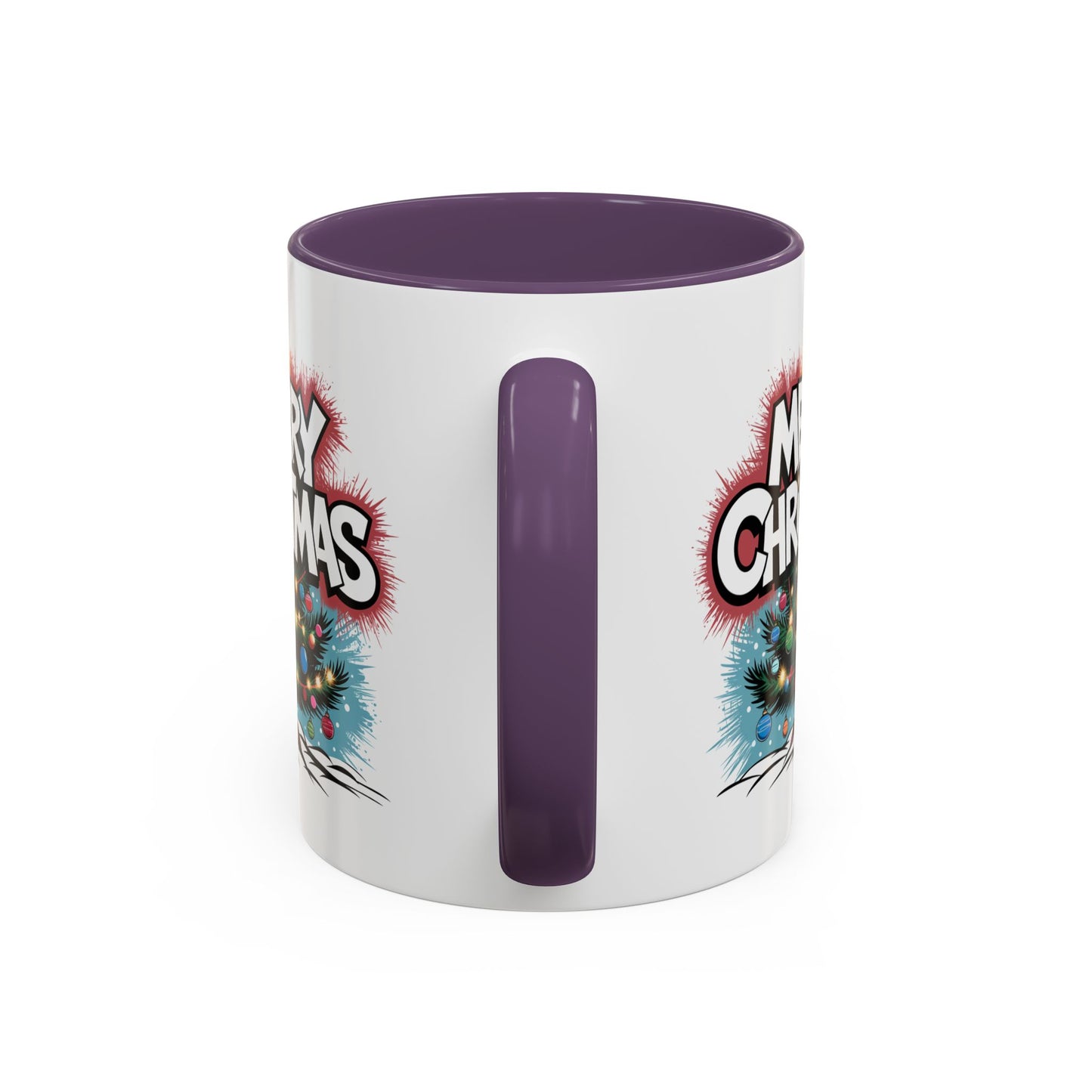 Christmas Mug - Merry Christmas White & Red Text Tree Lights