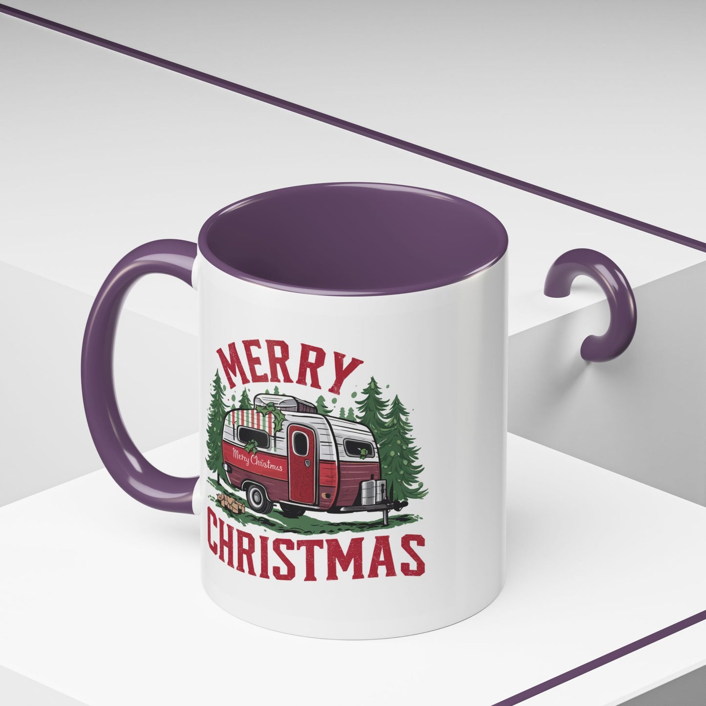 Christmas Mug - Merry Christmas Red & White Camper