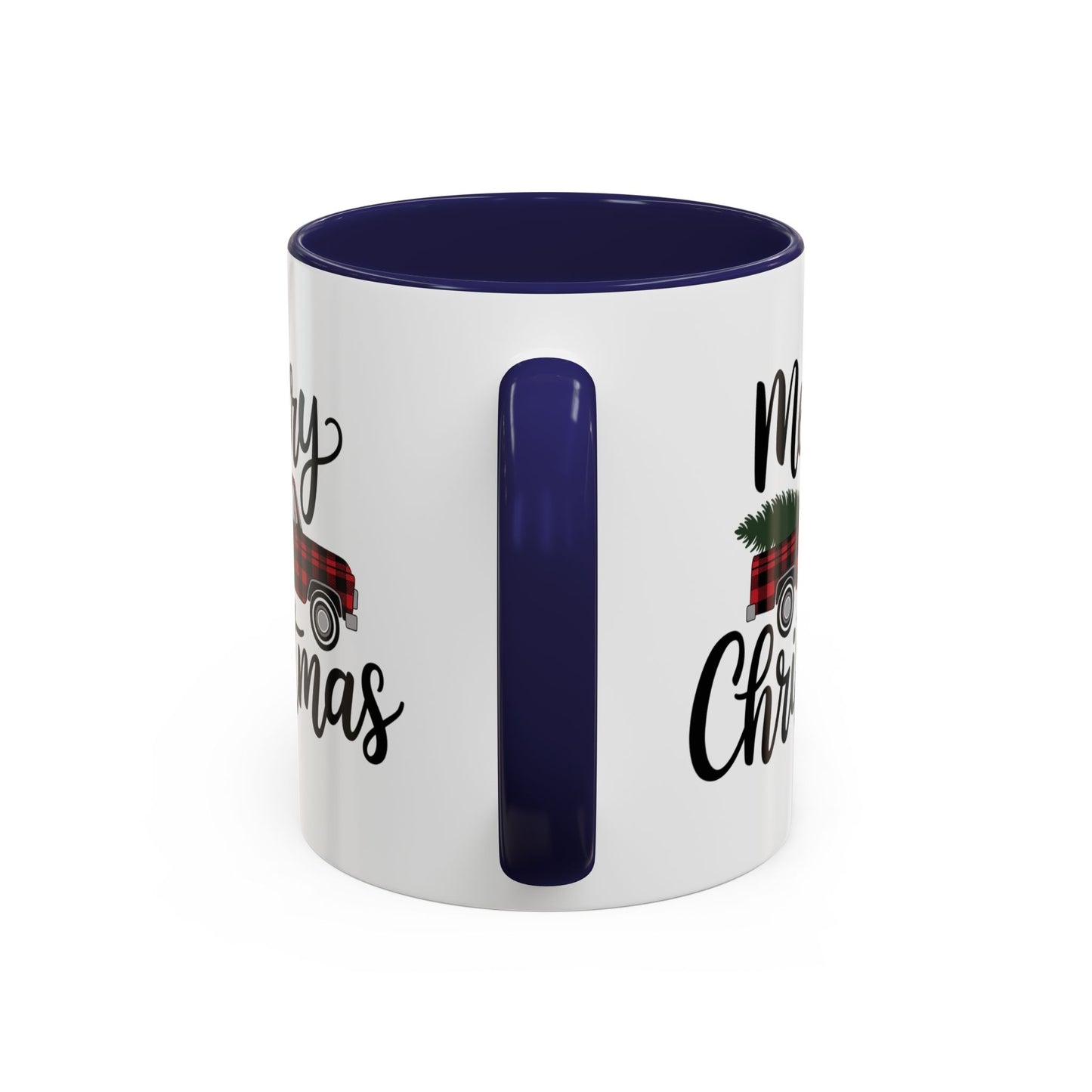 Christmas Mug - Merry Christmas Black Text Tartan Truck
