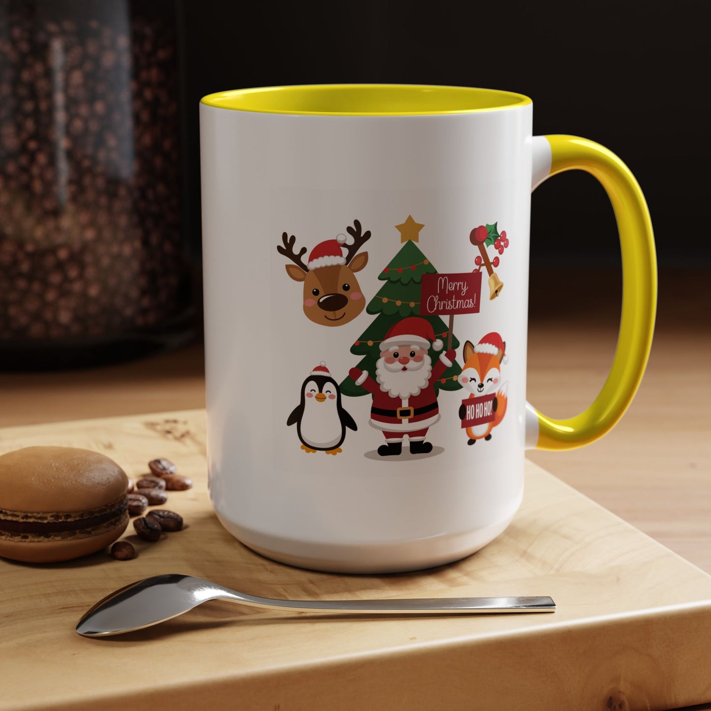 Christmas - Merry Christmas White Text Santa Reindeer Penguin Fox