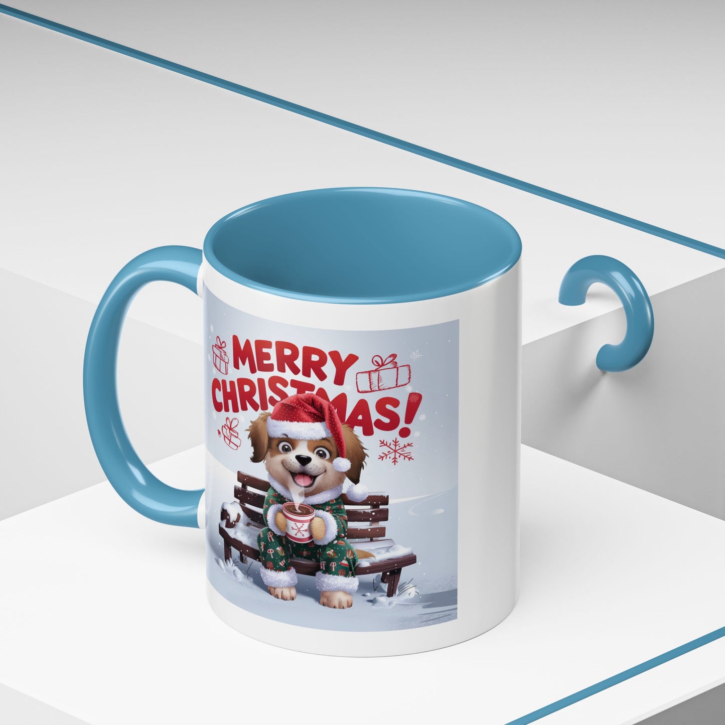 Christmas Mug - Merry Christmas Red Text Puppy Green Top 2