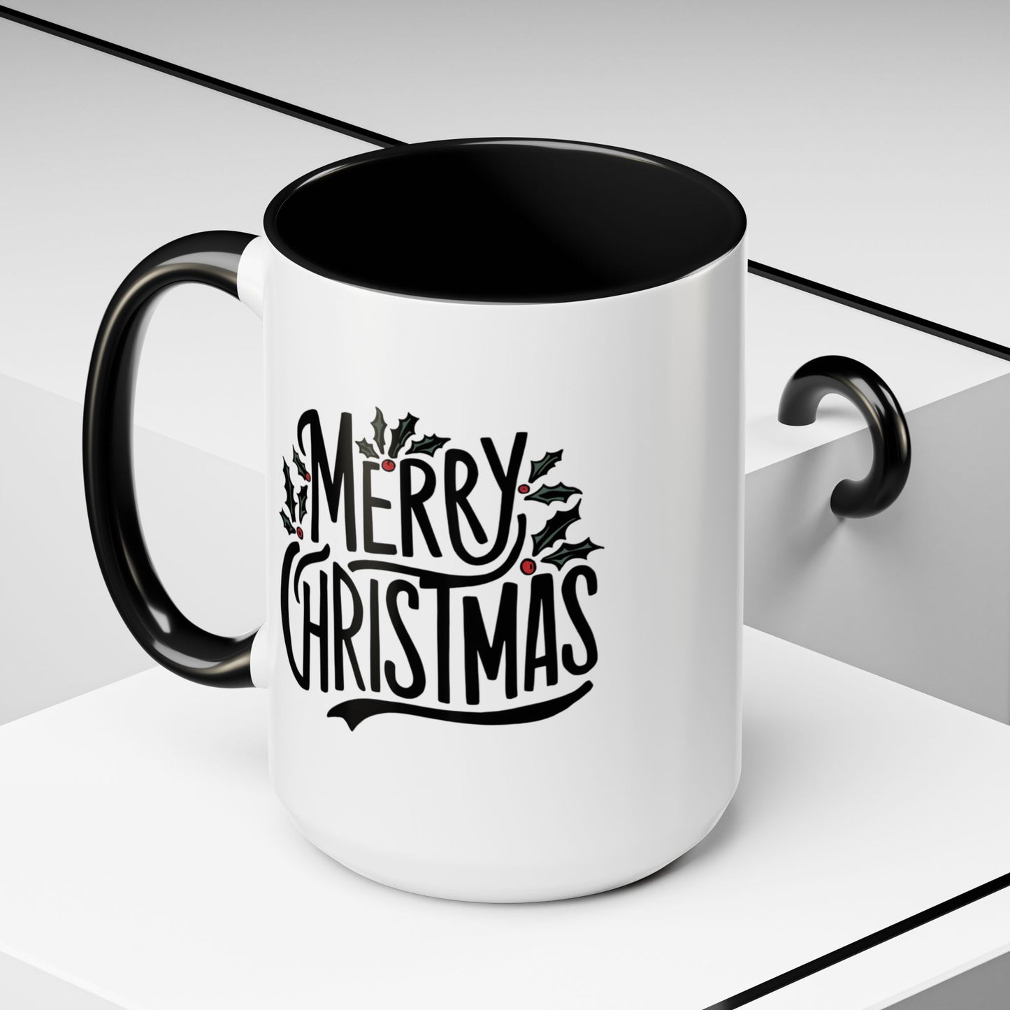 Christmas Mug - Merry Christmas Black Text Mistletoe