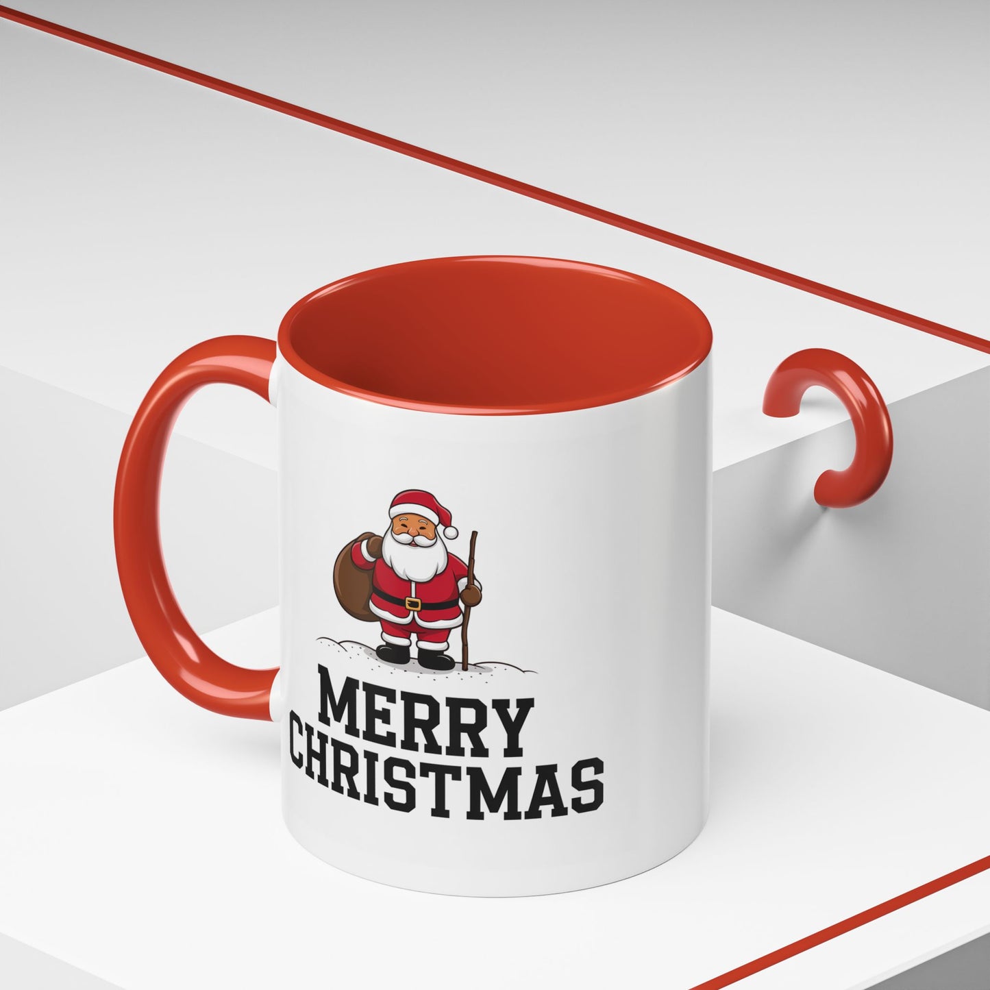 Christmas Mug - Merry Christmas Black Text Santa Walking