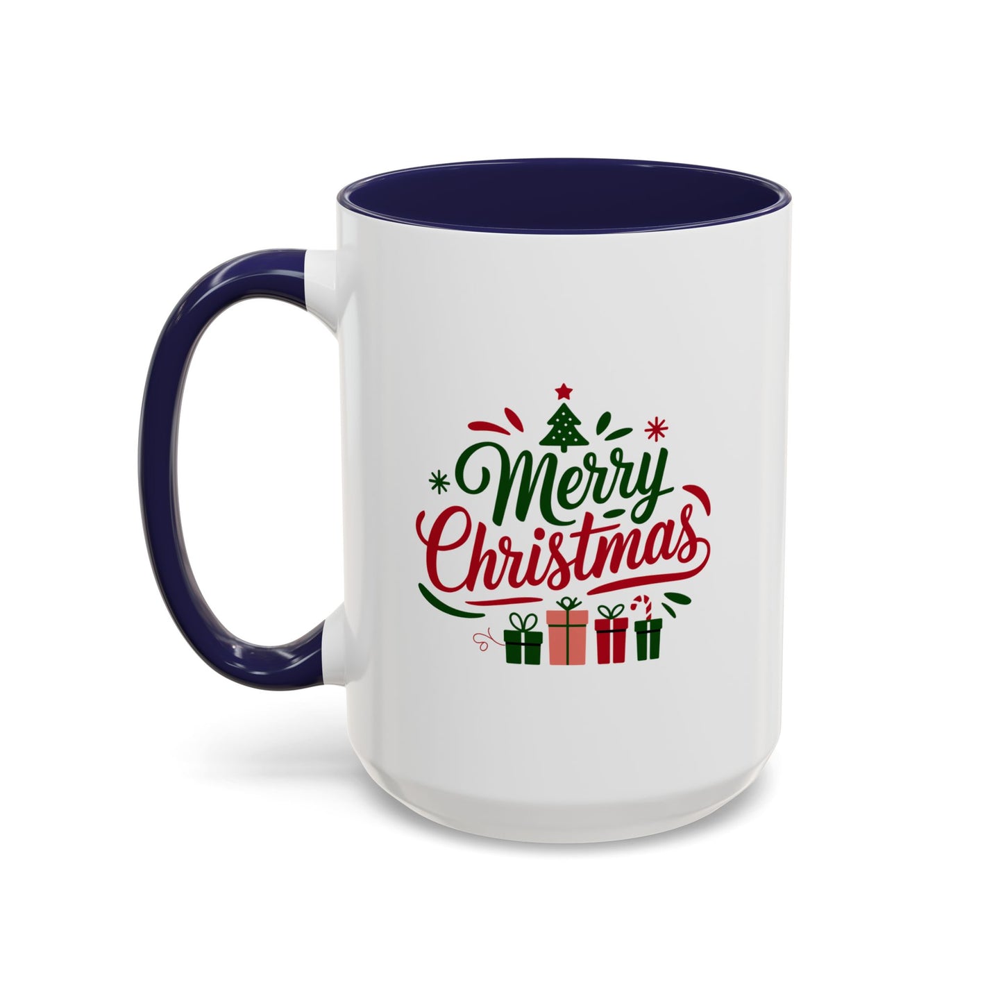 Christmas Mug - Merry Christmas Green & Red Text Tree Snowflakes Presents