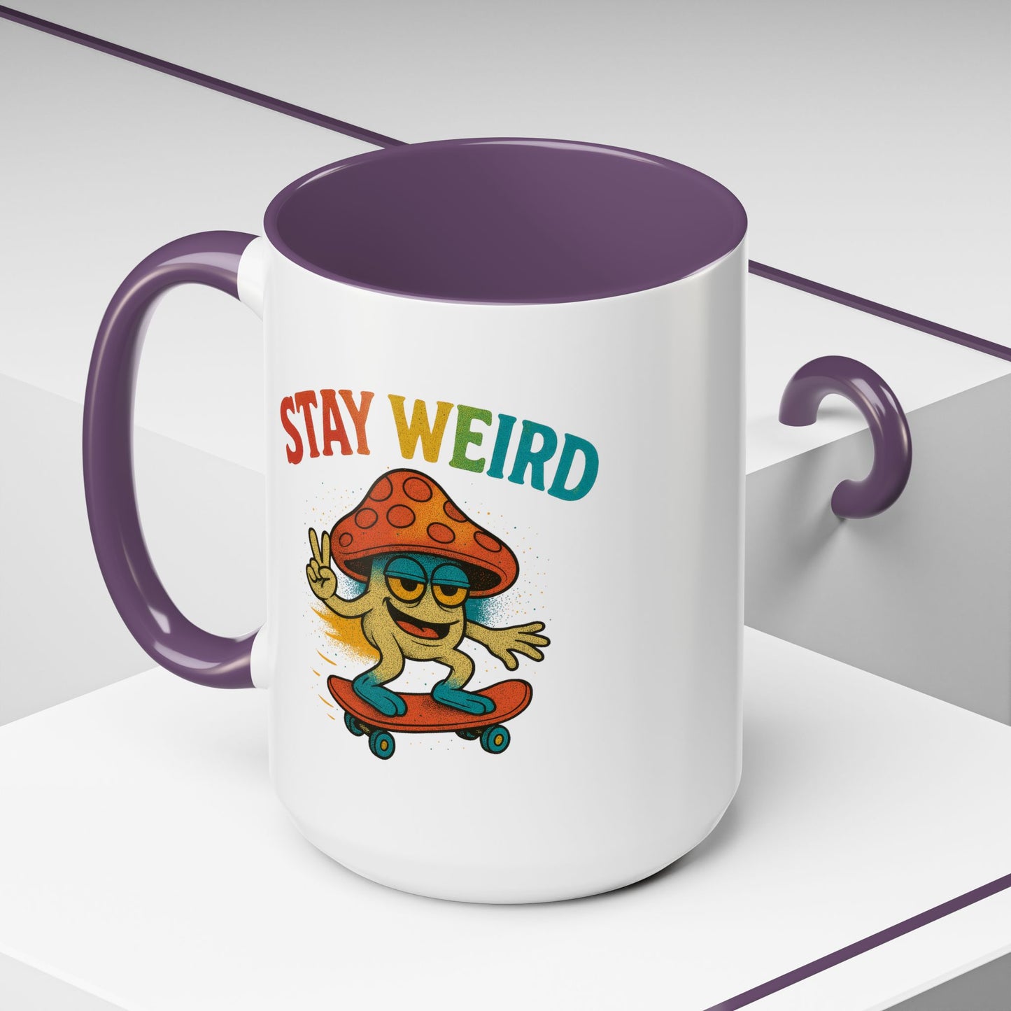 Humor Mug - Stay Weird Mushroom Skateboard