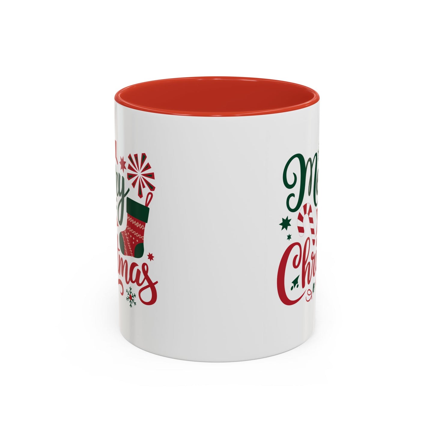 Christmas Mug - Merry Christmas Green & Red Text Star Candy Cane Stocking Snowflake