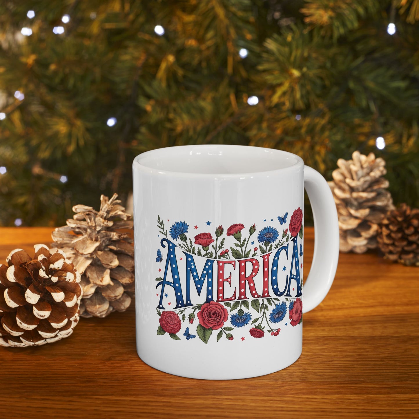 4th of July Mug - Patriotic Floral America