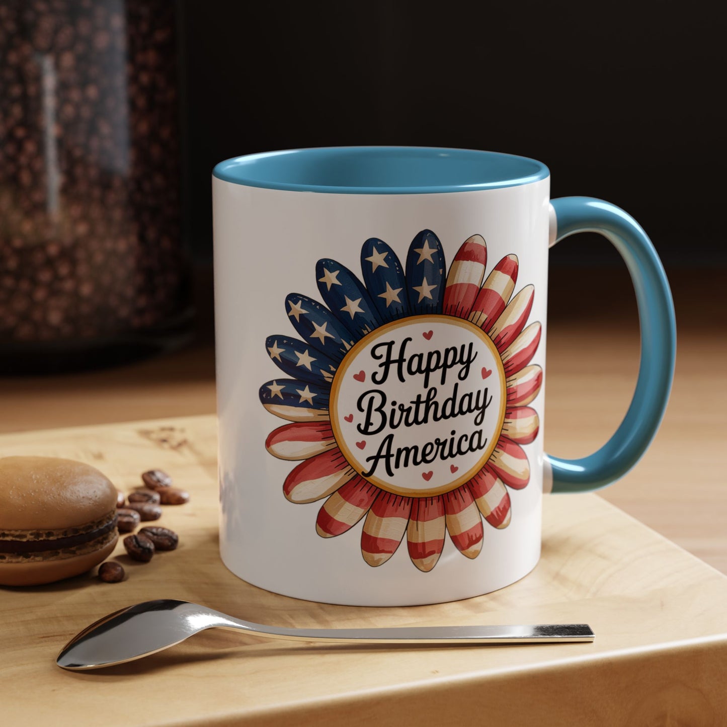 4th of July Mug - Happy Birthday America Sunflower