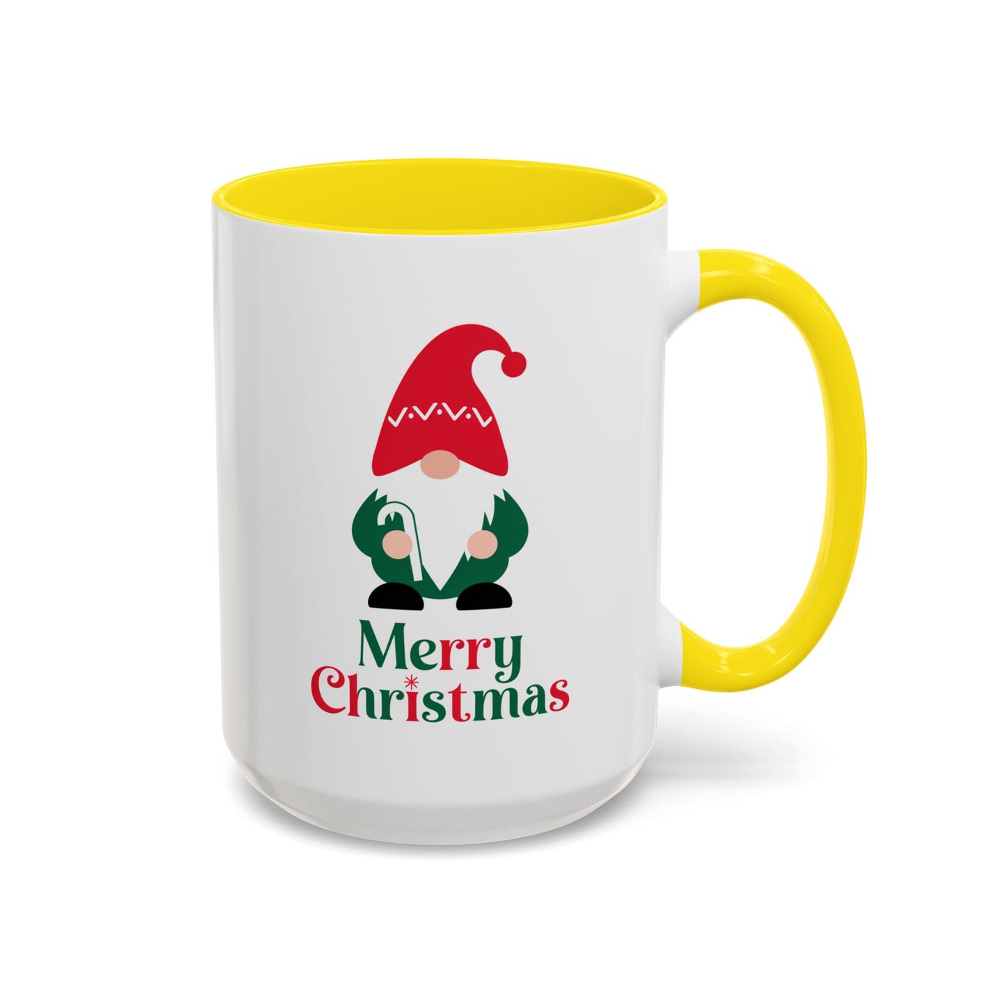 Christmas Mug - Merry Christmas Green & Red Text Gnome Candy Cane