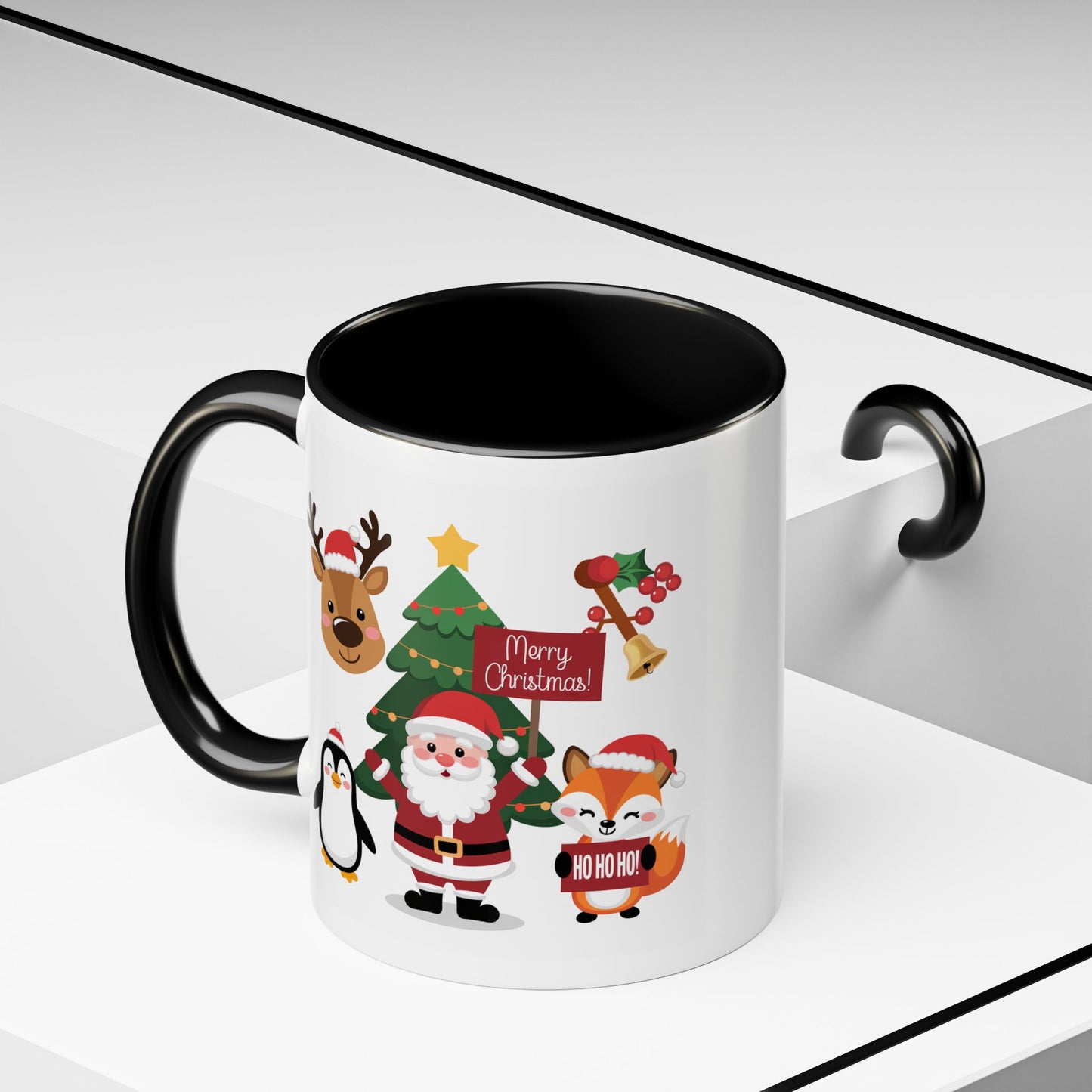 Christmas - Merry Christmas White Text Santa Reindeer Penguin Fox