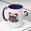 Christmas Mug - Merry Christmas Green Red Yellow and Blue Text Red Hats