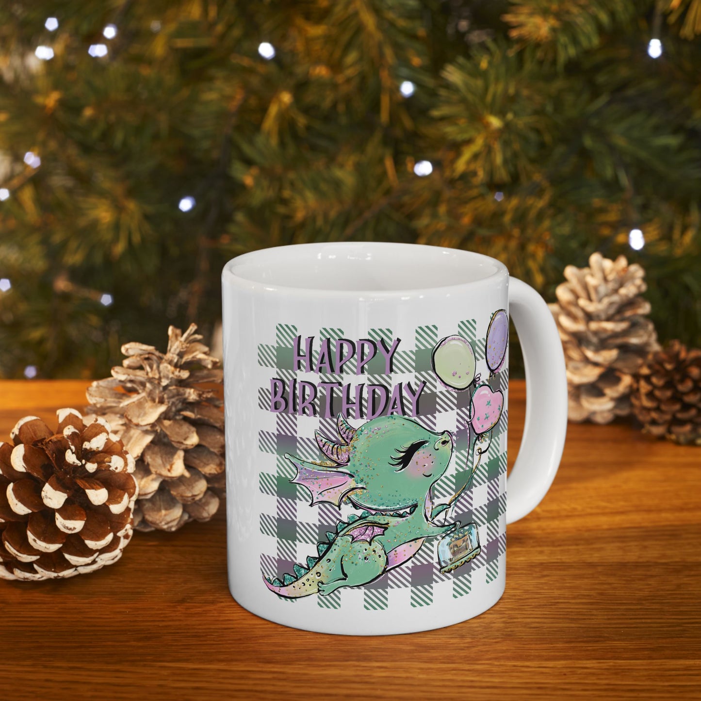 Birthday Mug - Happy Birthday Dragon With Balloons