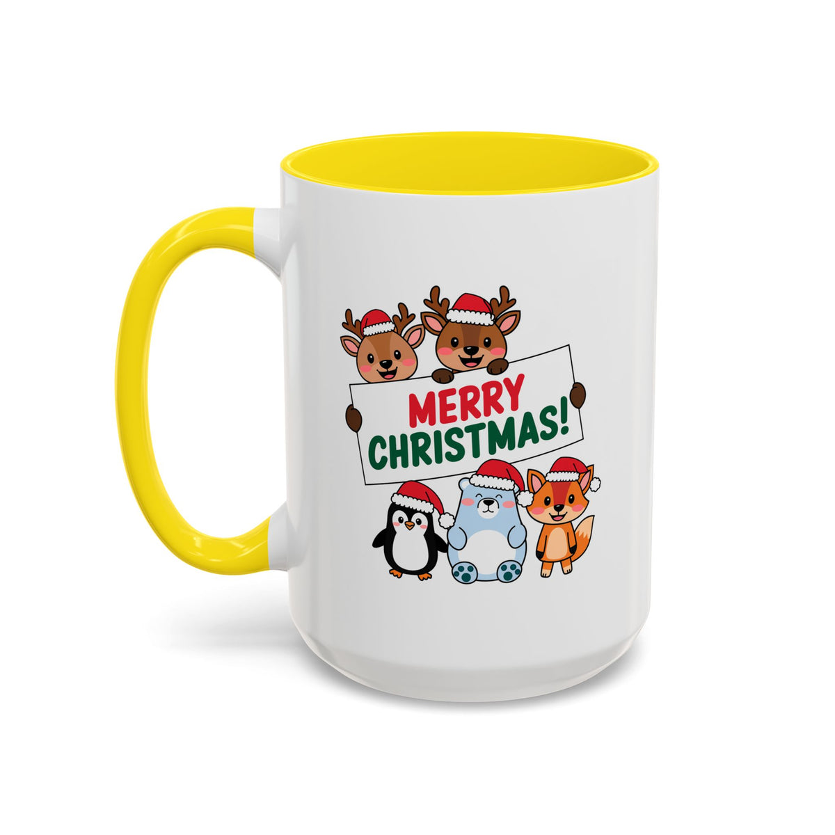 Christmas - Merry Christmas Red & Green Text Reindeer Penguin Bear Fox