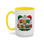 Christmas Mug - Merry Christmas Red Yellow & Green Text Green & Red Hat