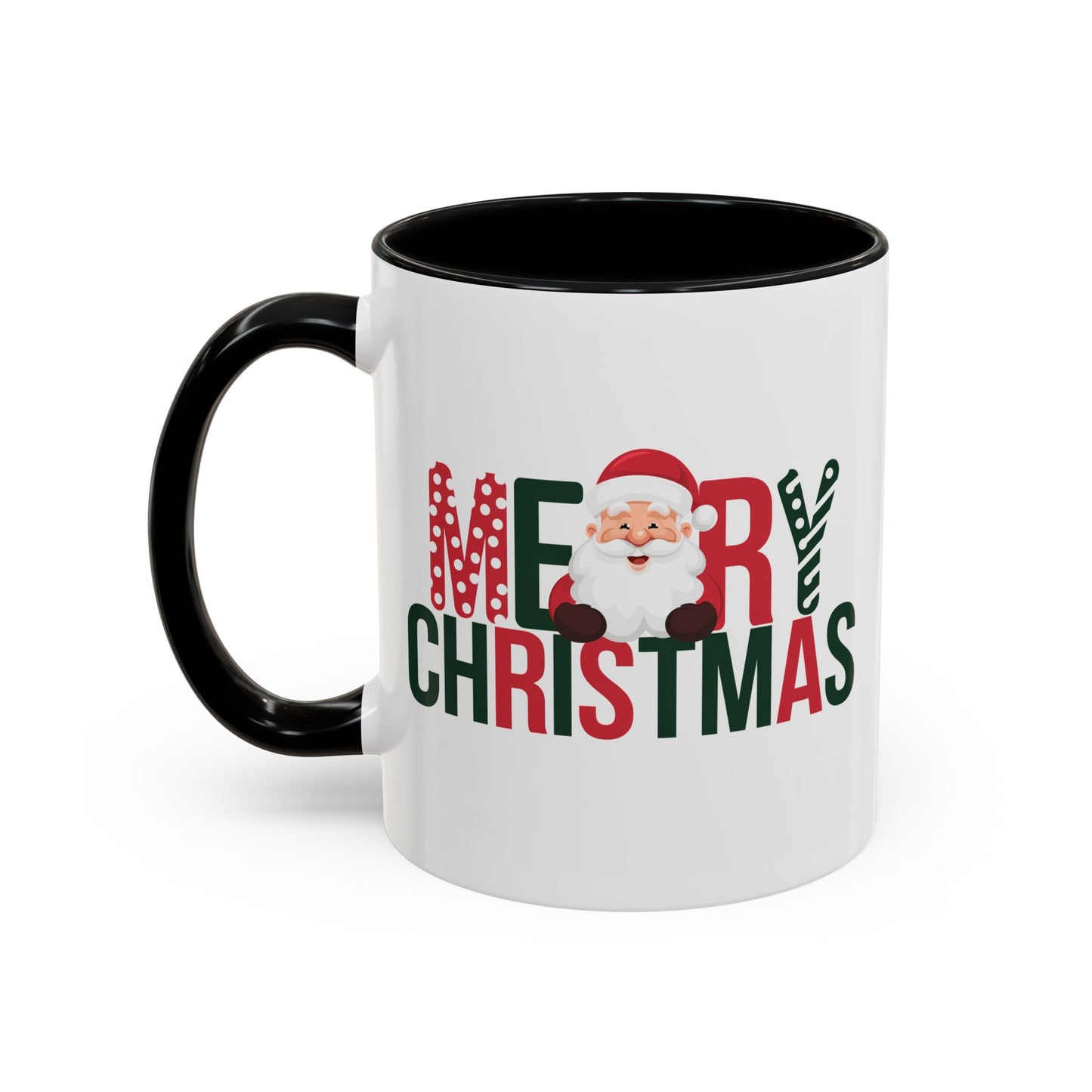 Christmas Mug - Merry Christmas Green & Red Text Santa