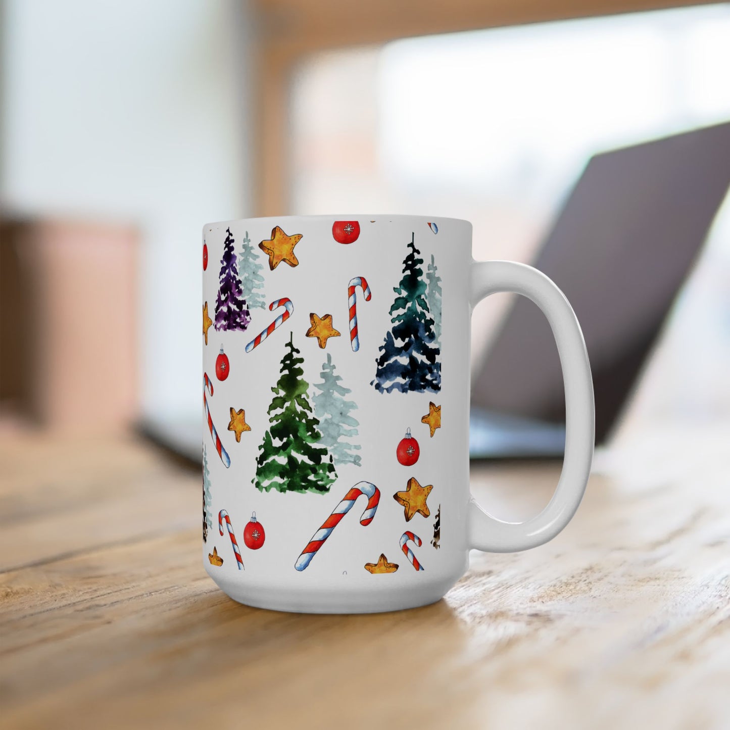 Christmas Mug - Trees Candy Stars Ornaments Pattern