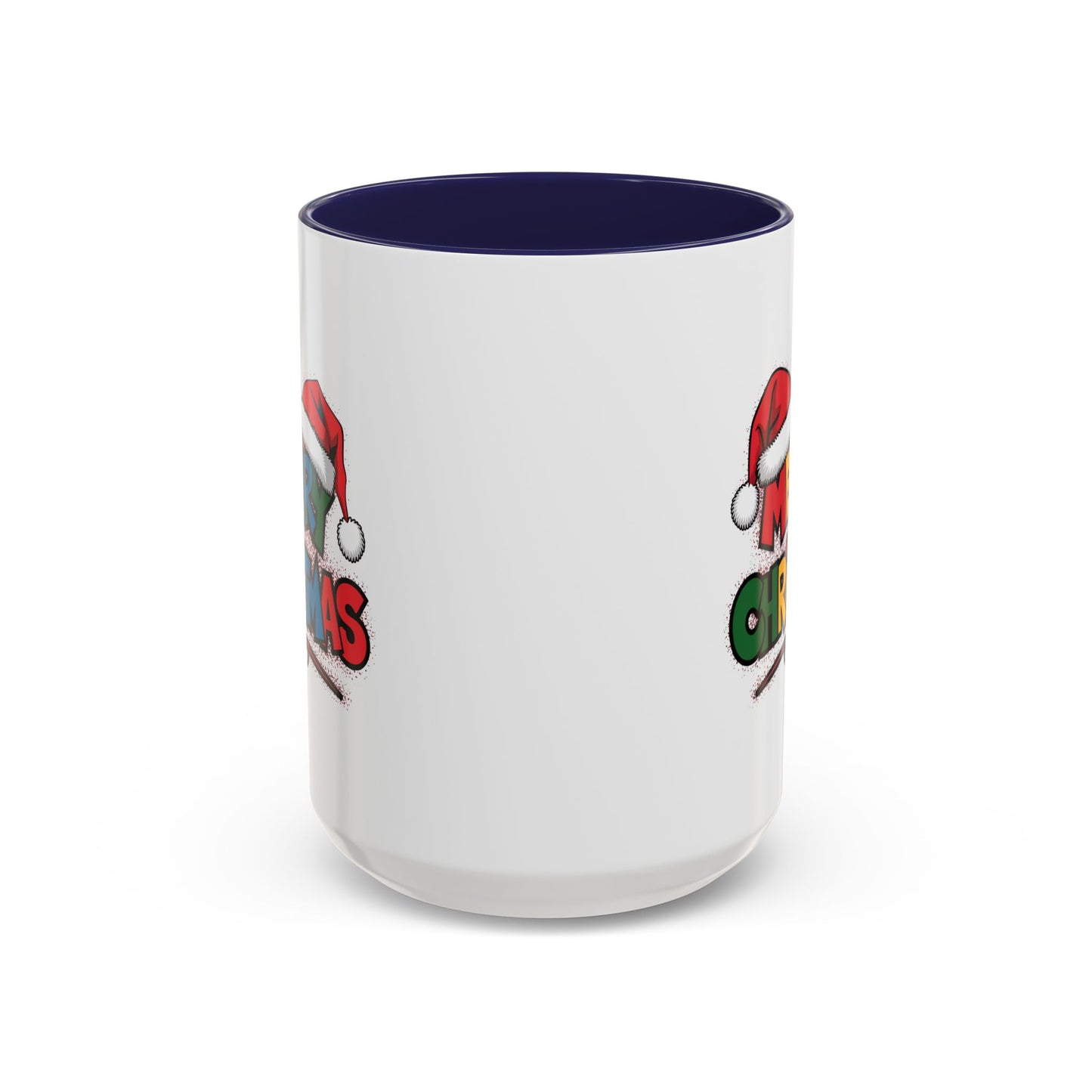 Christmas Mug - Merry Christmas Red Yellow & Blue Text Red Hats