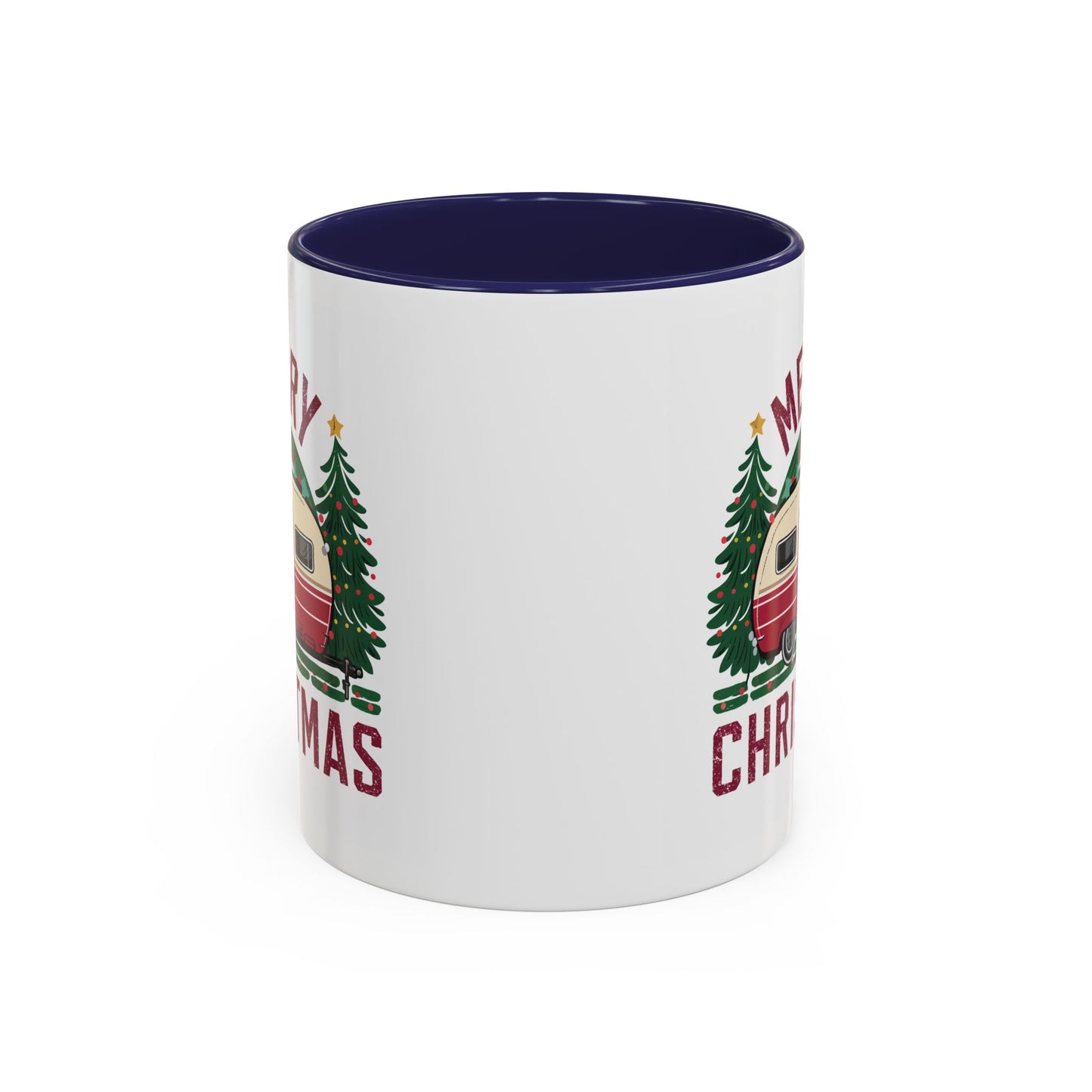 Christmas Mug - Merry Christmas Maroon Text Camper Trees