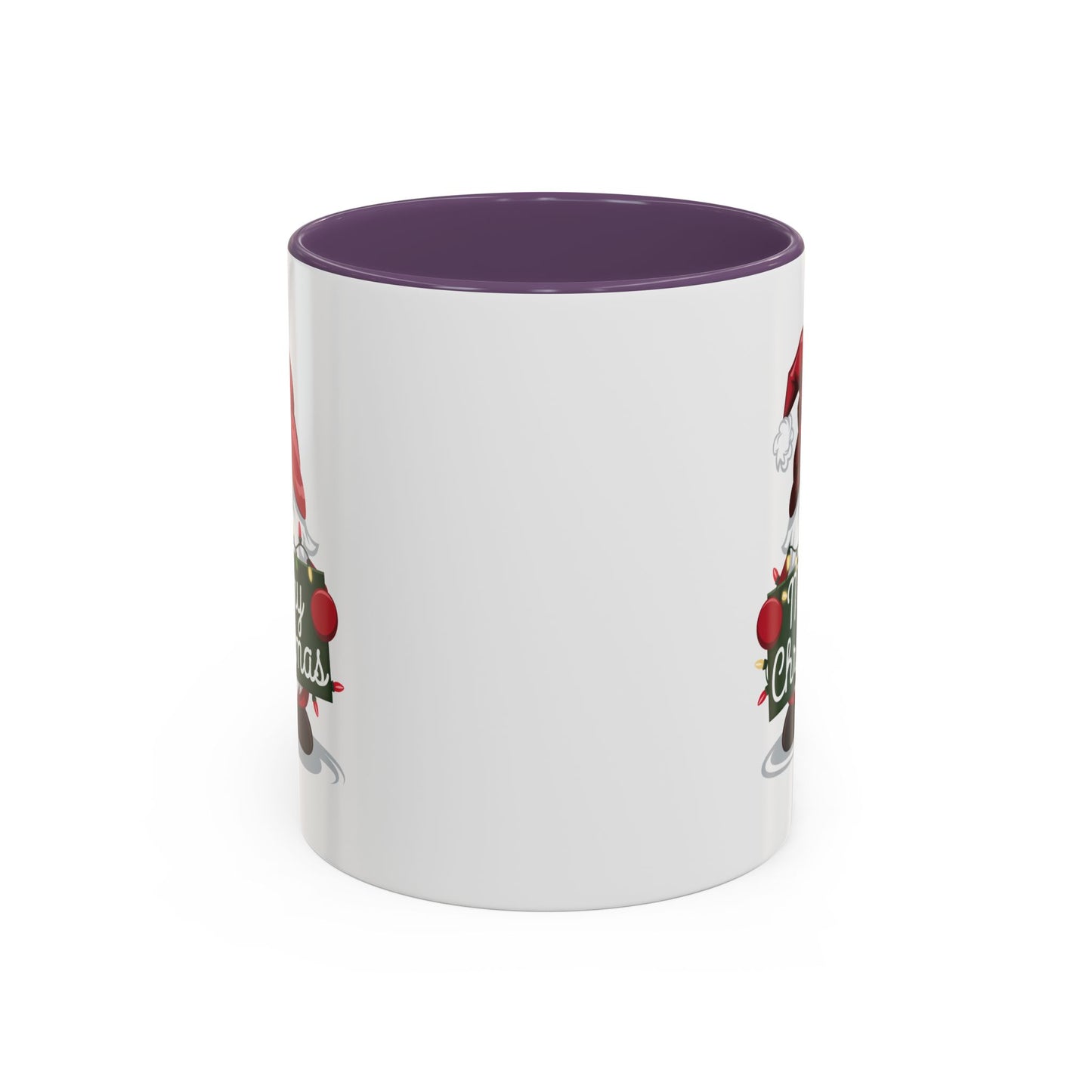 Christmas Mug - Merry Christmas White & Green Text Gnome Lights