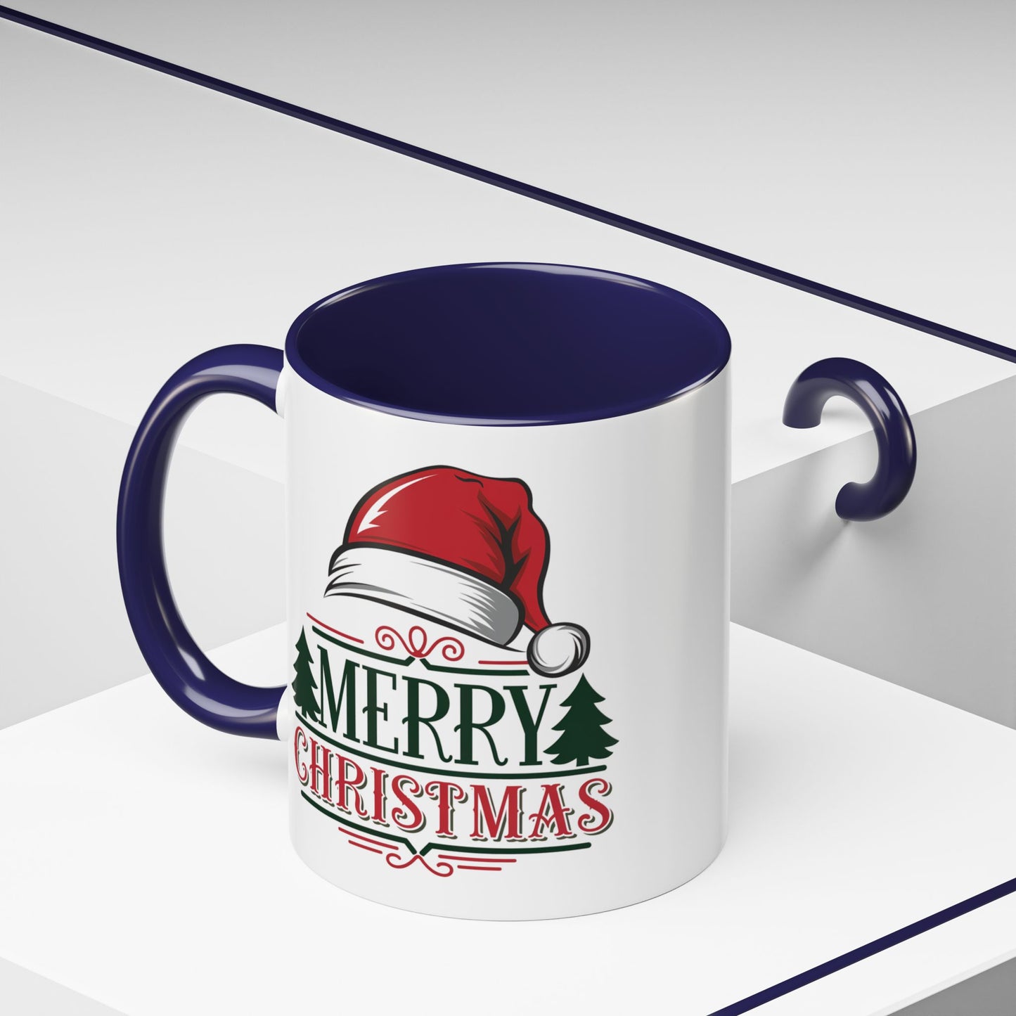 Christmas Mug - Merry Christmas Green & Red Text Red Hat