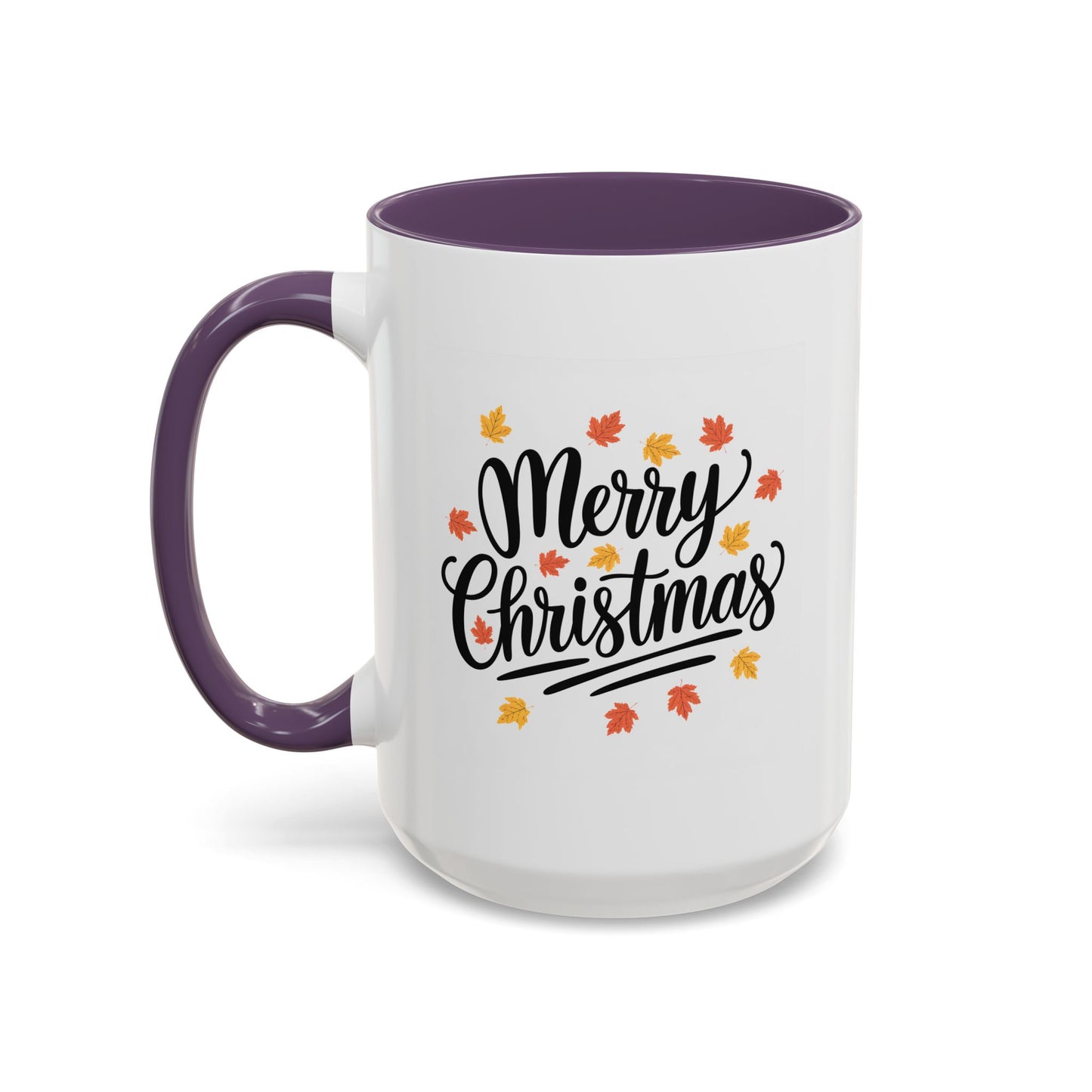 Christmas Mug - Merry Christmas Black Text Fall Leaves