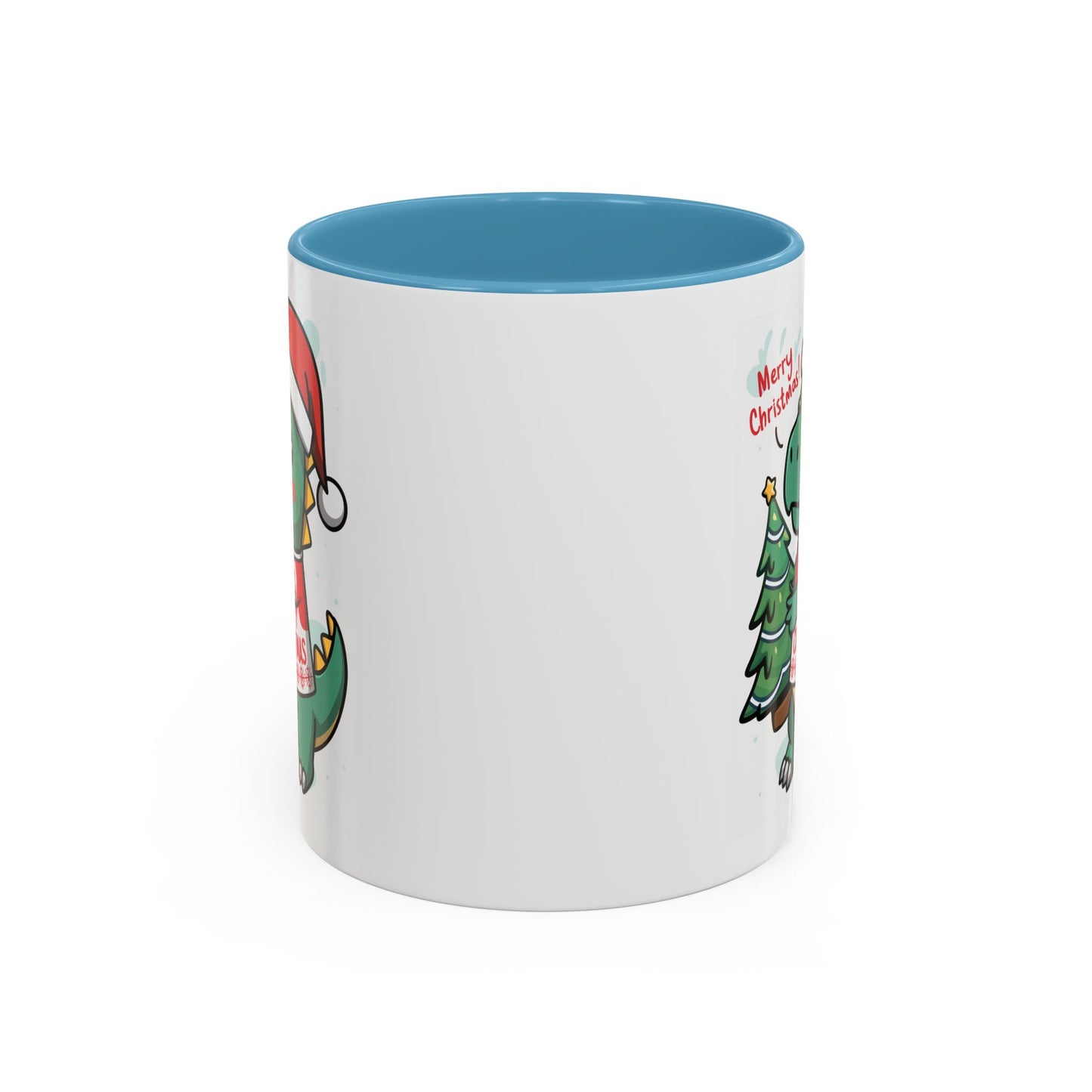 Christmas Mug - Merry Christmas Red Text Dinosaur Tree