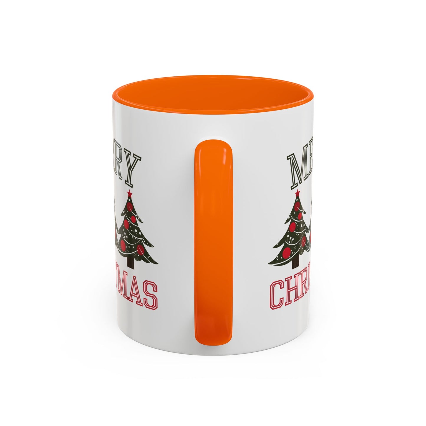 Christmas Mug - Merry Christmas Green & Red Text Decorative Trees