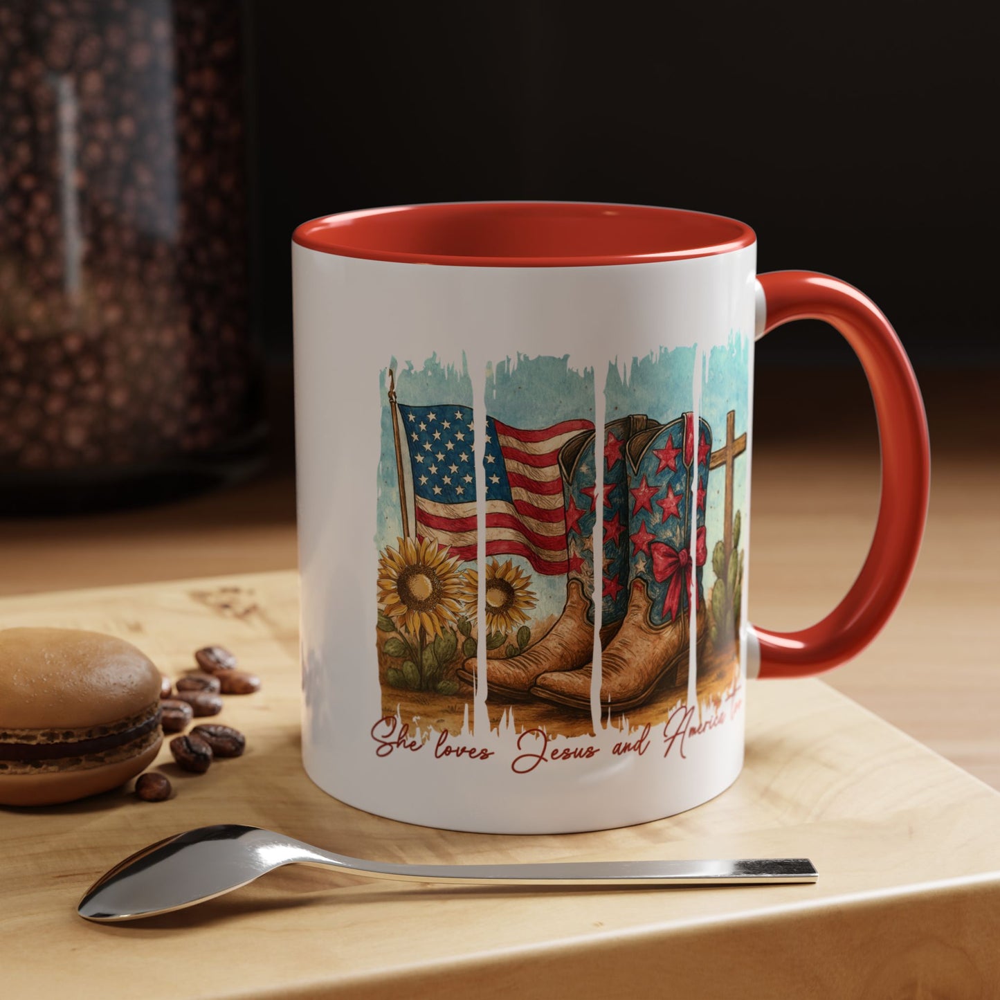 4th of July Mug - She Loves Jesus & America Too Boots