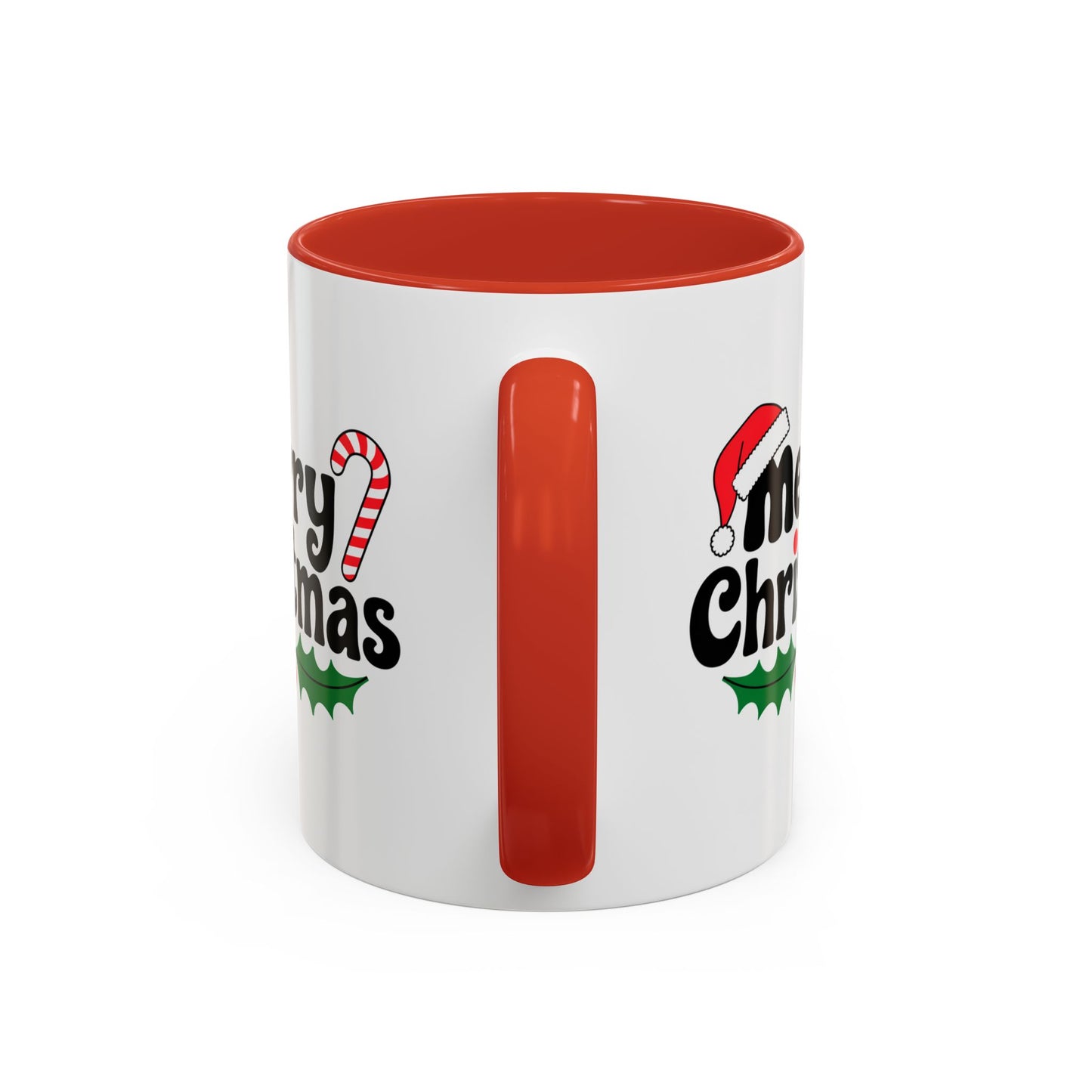 Christmas Mug - Merry Christmas Black Text Hat Candy Cane Mistletoe