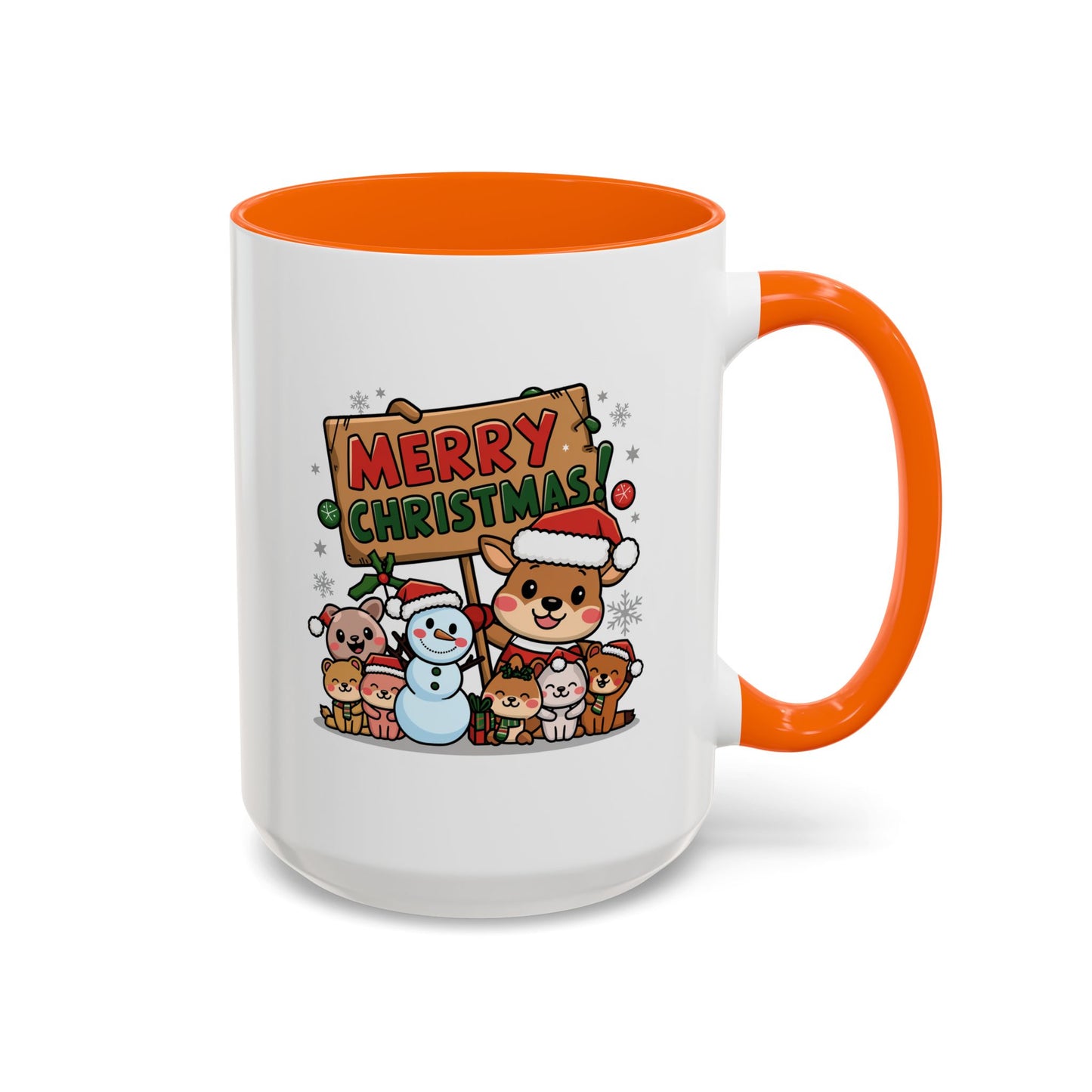 Christmas Mug - Merry Christmas Red & Green Text Reindeer Snowman