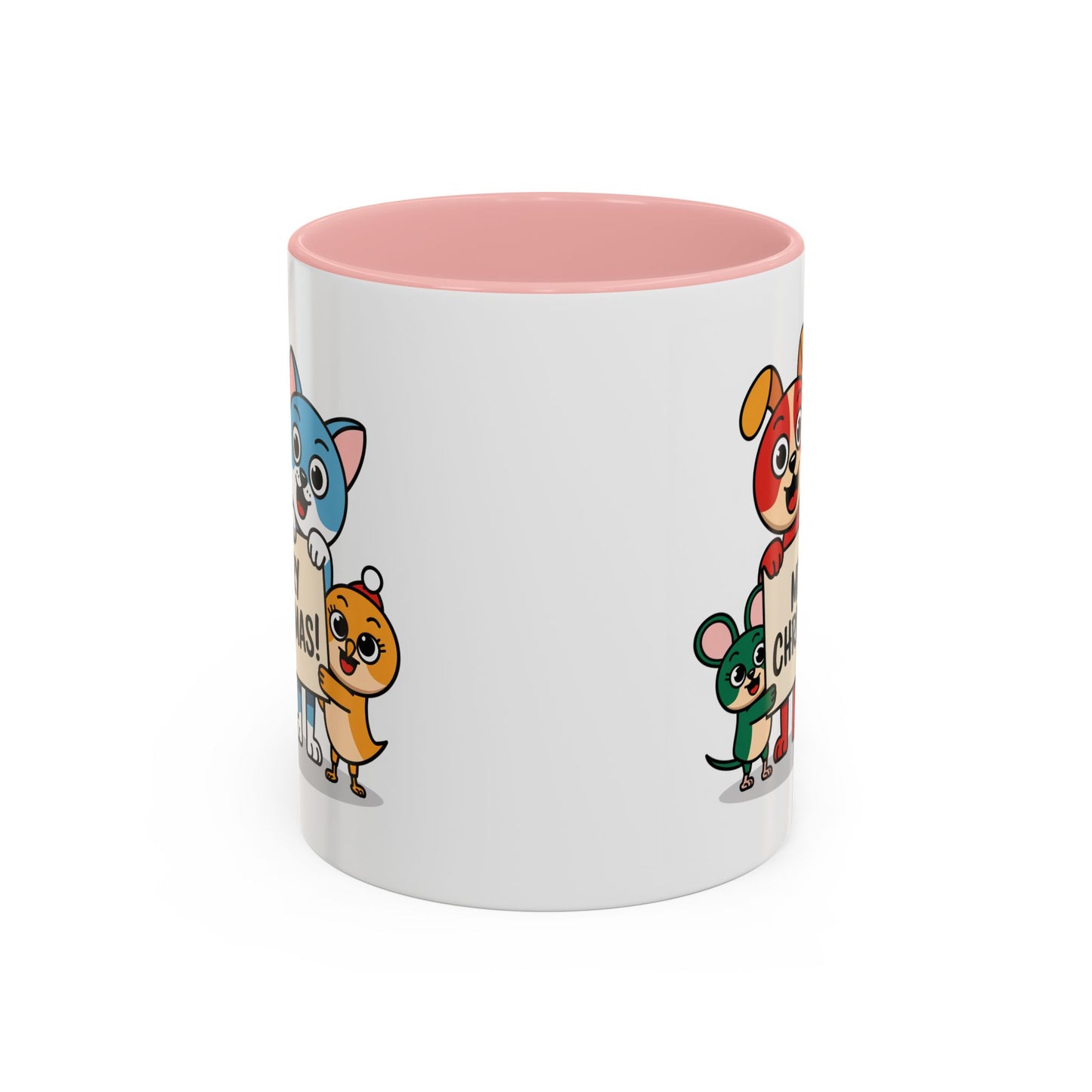 Christmas Mug - Merry Christmas Black Text Mouse Dog Cat Bird