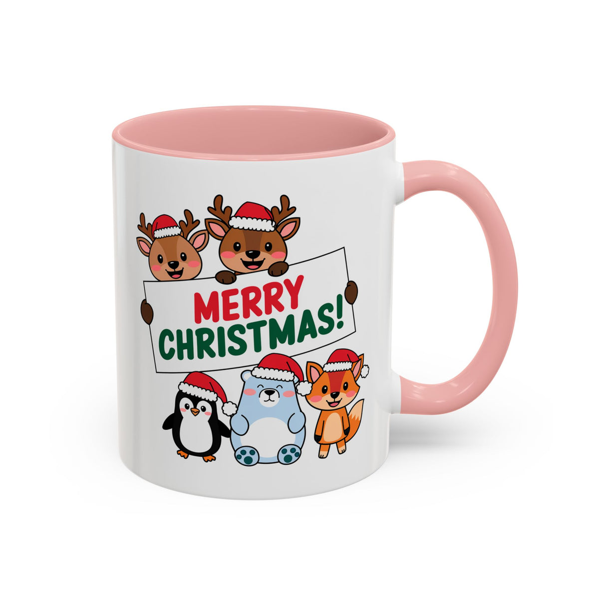 Christmas - Merry Christmas Red & Green Text Reindeer Penguin Bear Fox
