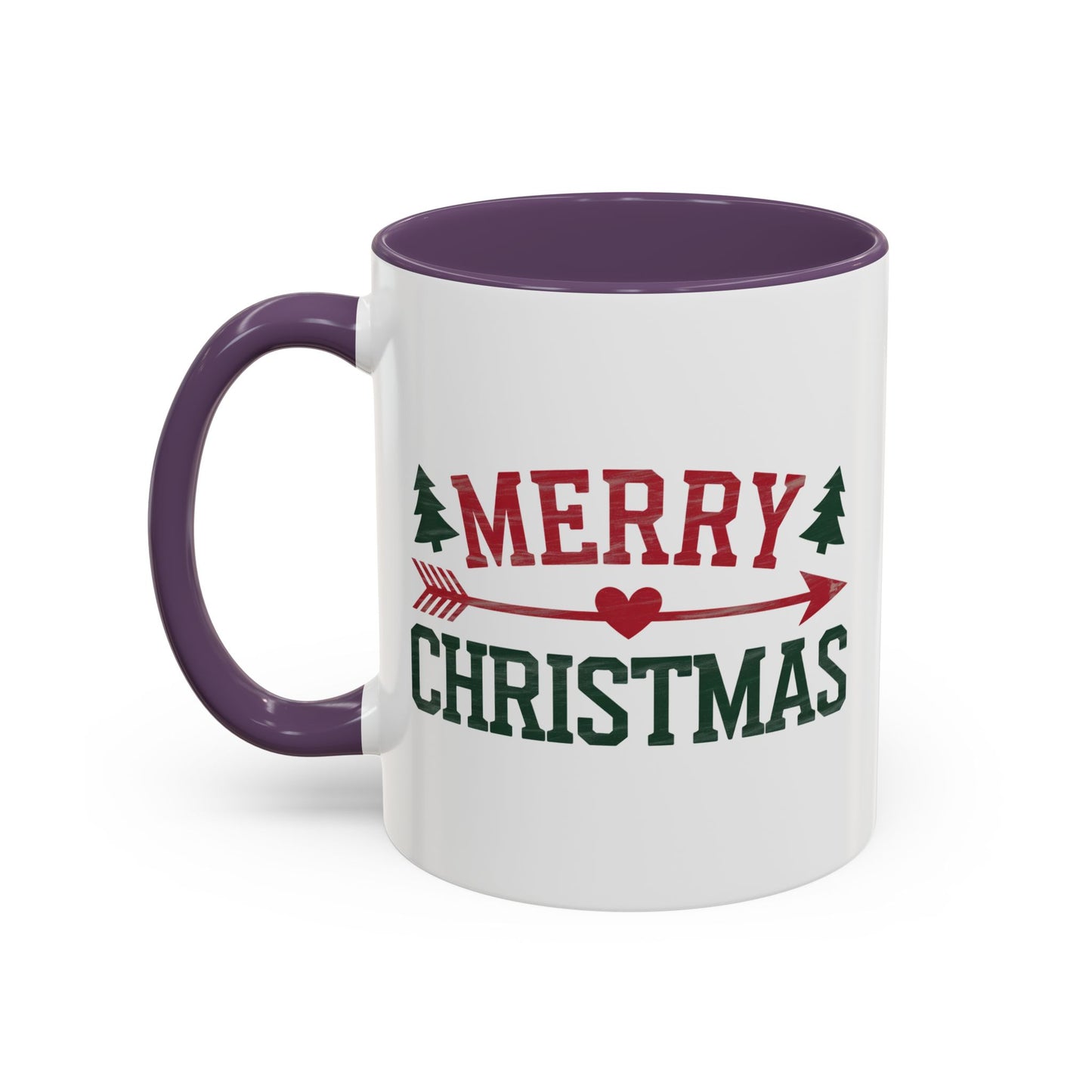 Christmas Mug - Merry Christmas Red & Green Text Heart Arrow Trees
