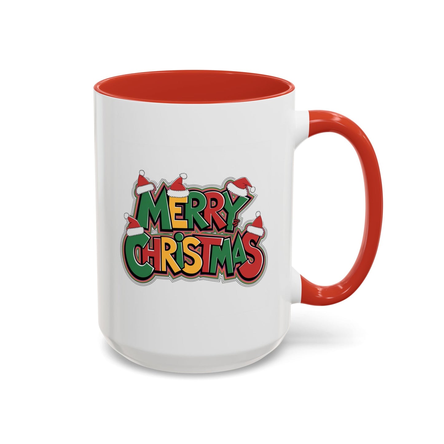 Christmas Mug - Merry Christmas Green Yellow & Red Text Hats