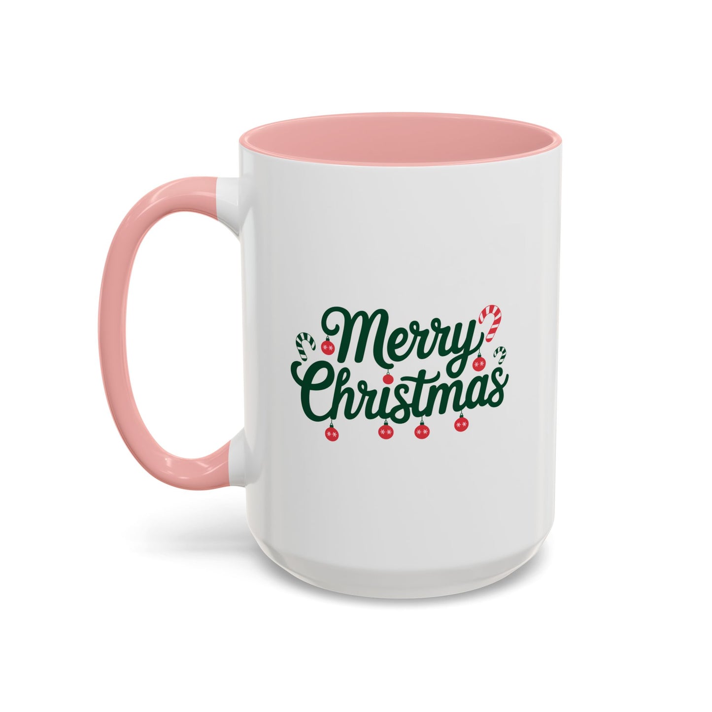 Christmas Mug - Merry Christmas Green Text Ornaments Candy Canes